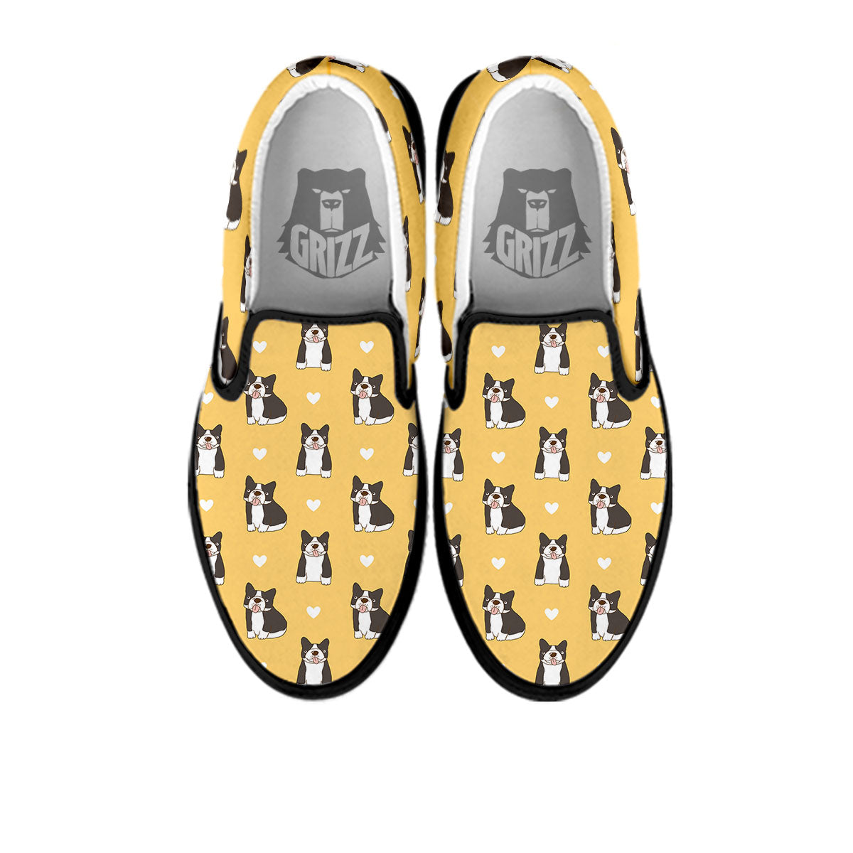 French Bulldog Lovely Print Pattern Black Slip On Shoes-grizzshop