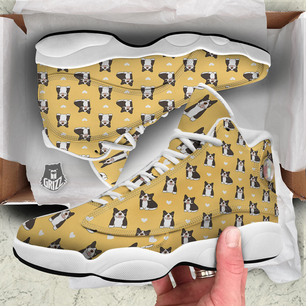 French Bulldog Lovely Print Pattern White Basketball Shoes-grizzshop