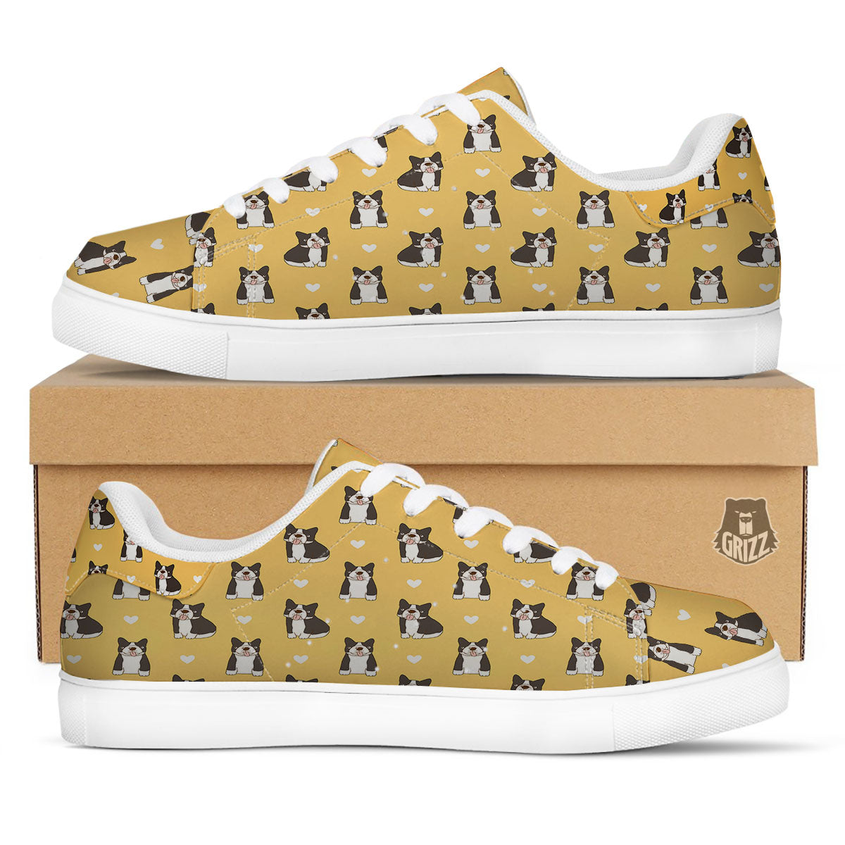 French Bulldog Lovely Print Pattern White Low Top Sneakers-grizzshop
