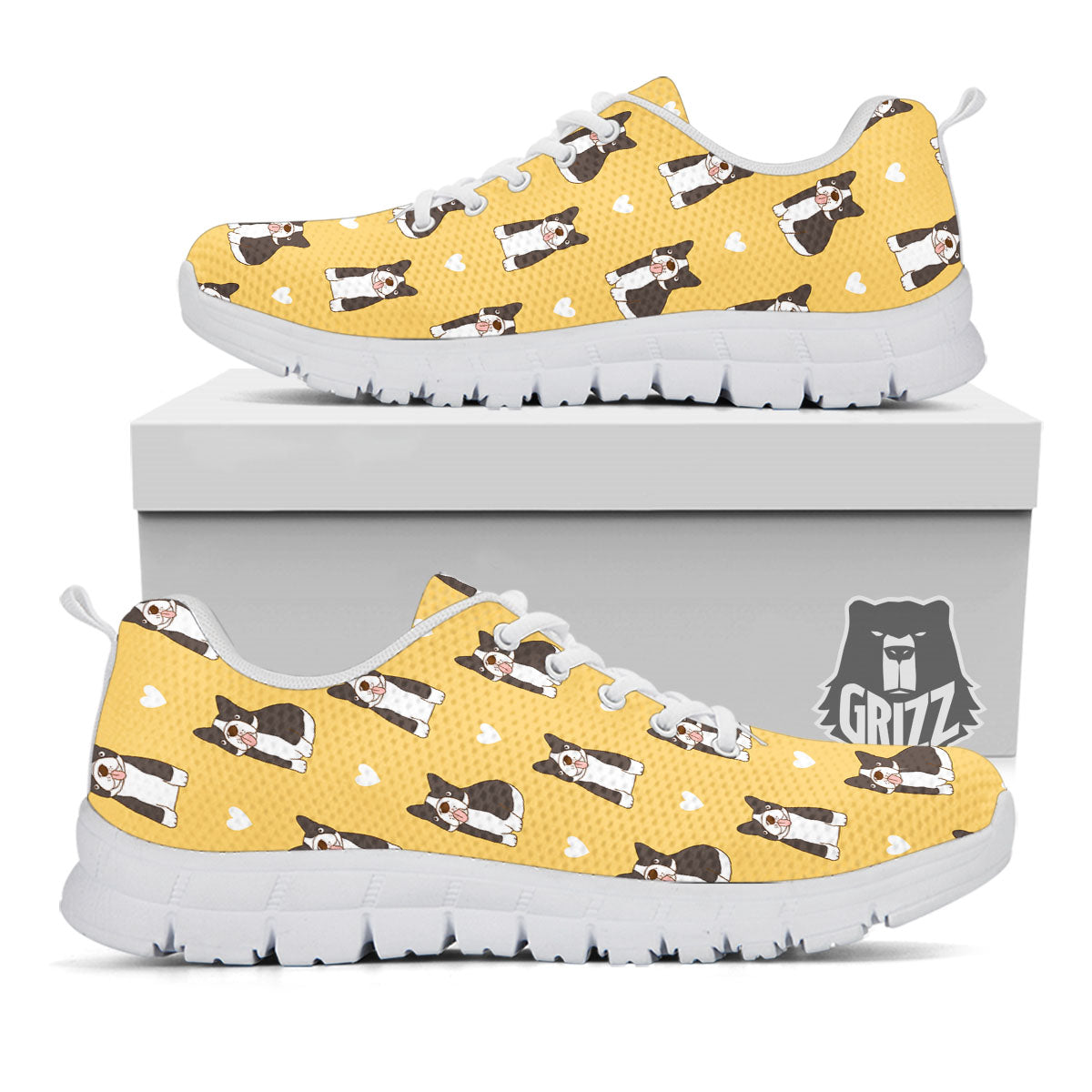 French Bulldog Lovely Print Pattern White Sneaker-grizzshop