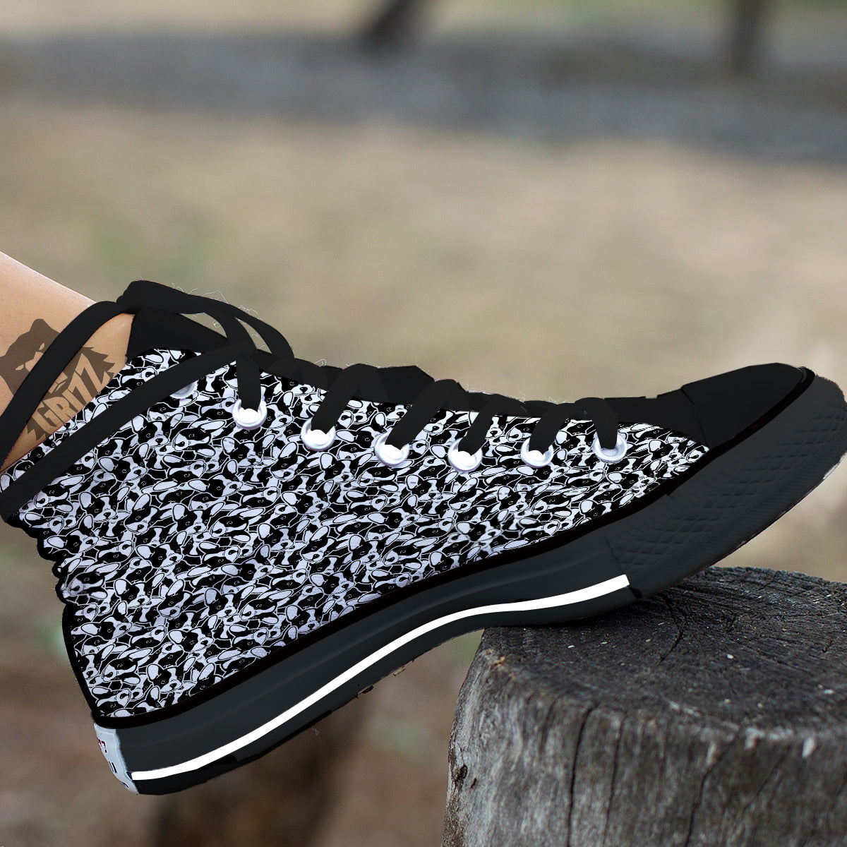 French Bulldog Puppy Cute Print Pattern Black High Top Shoes-grizzshop