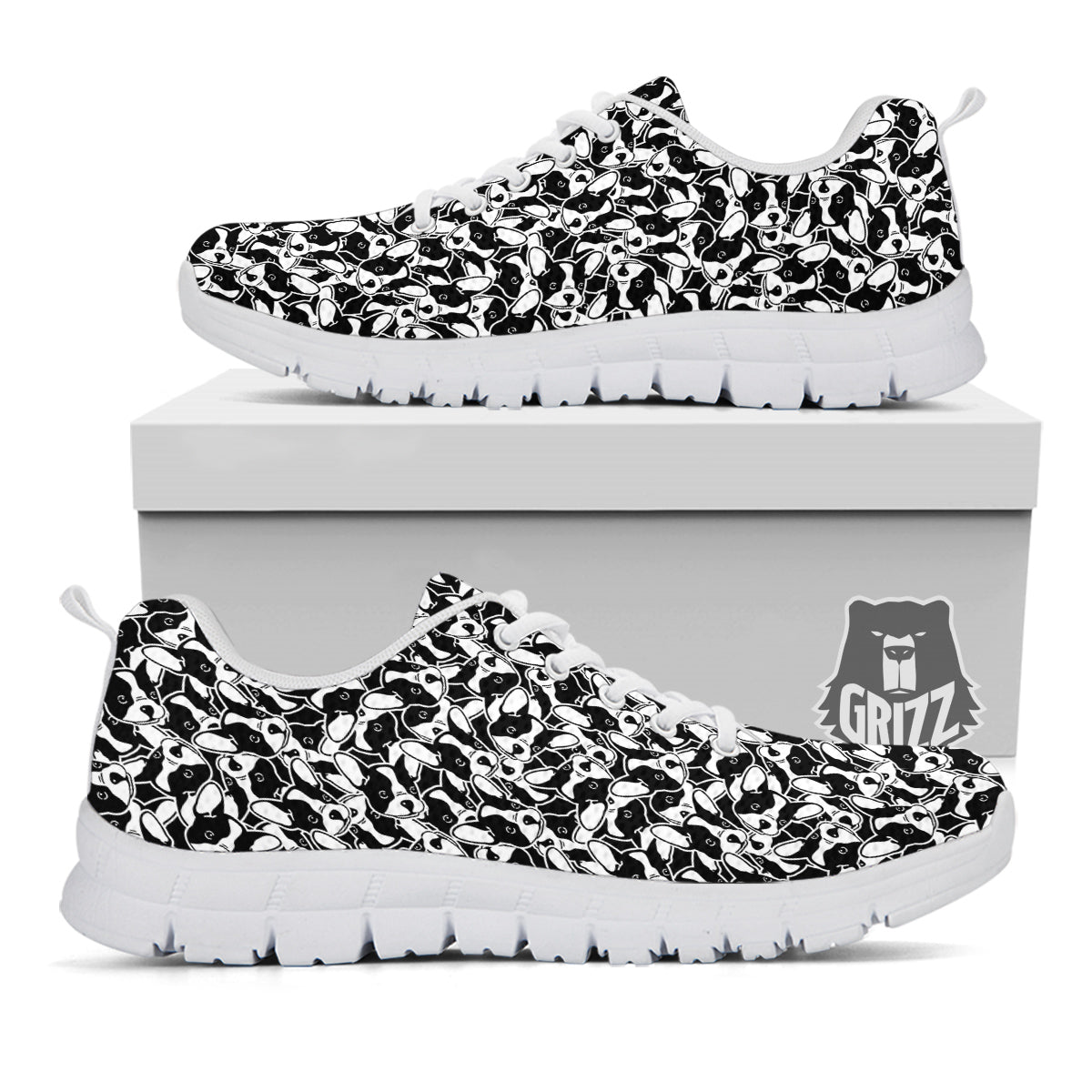 French Bulldog Puppy Cute Print Pattern White Sneaker-grizzshop