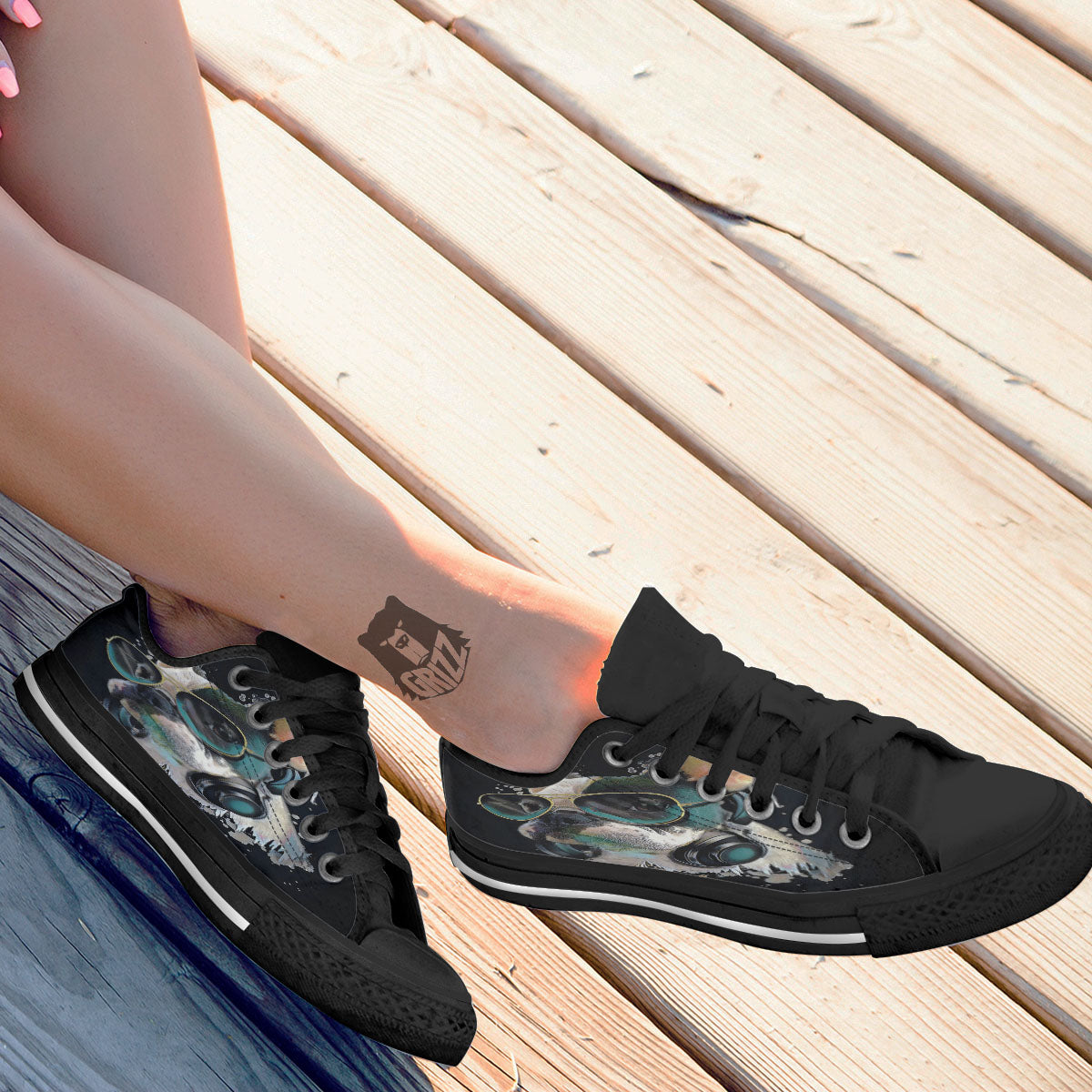 French Bulldog Puppy Watercolor Print Black Low Top Shoes-grizzshop