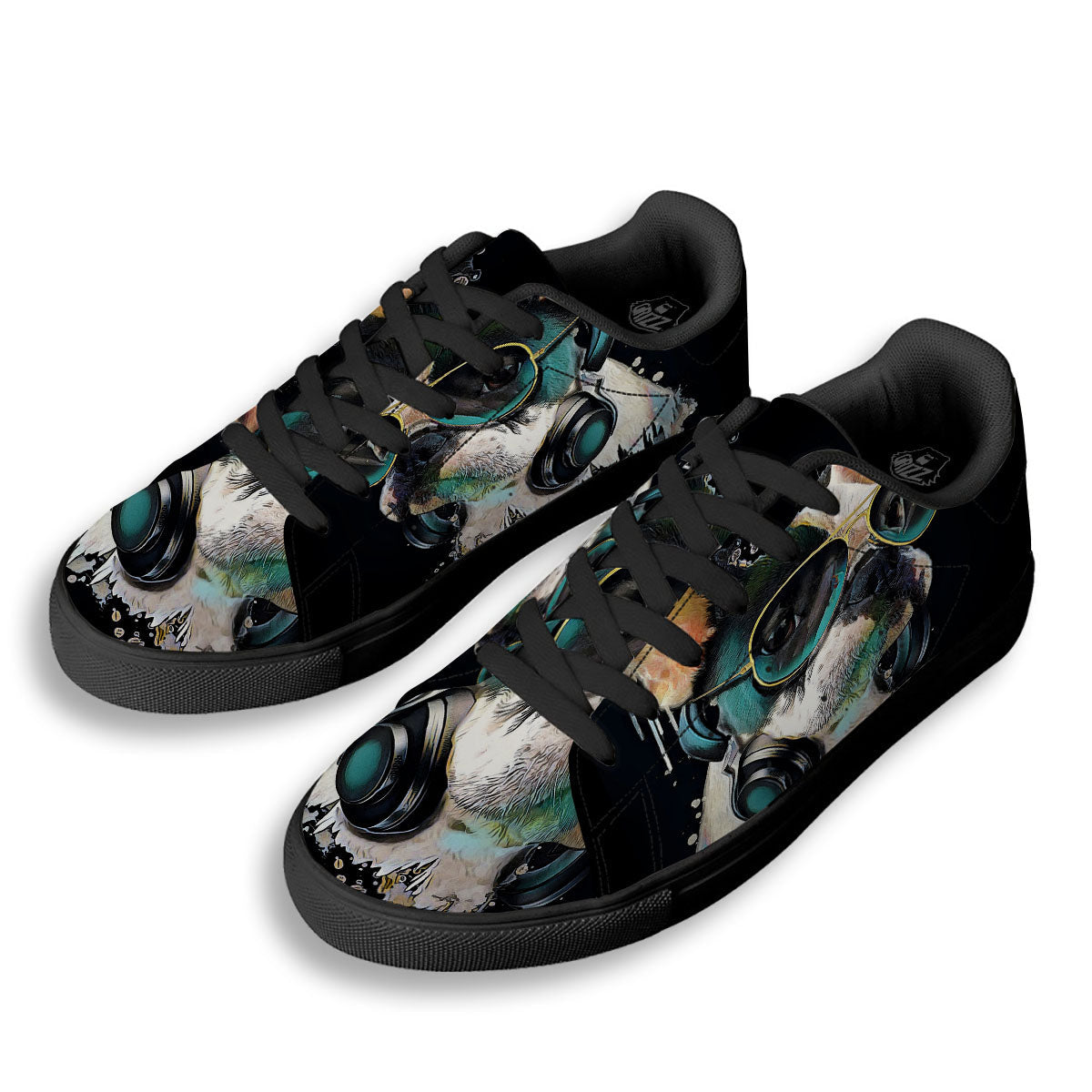 French Bulldog Puppy Watercolor Print Black Low Top Sneakers-grizzshop