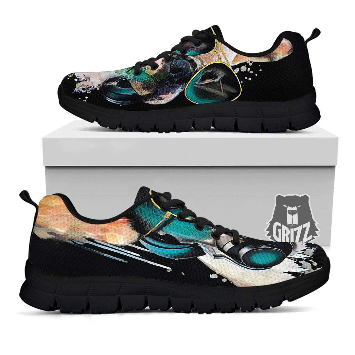 French Bulldog Puppy Watercolor Print Black Sneaker-grizzshop