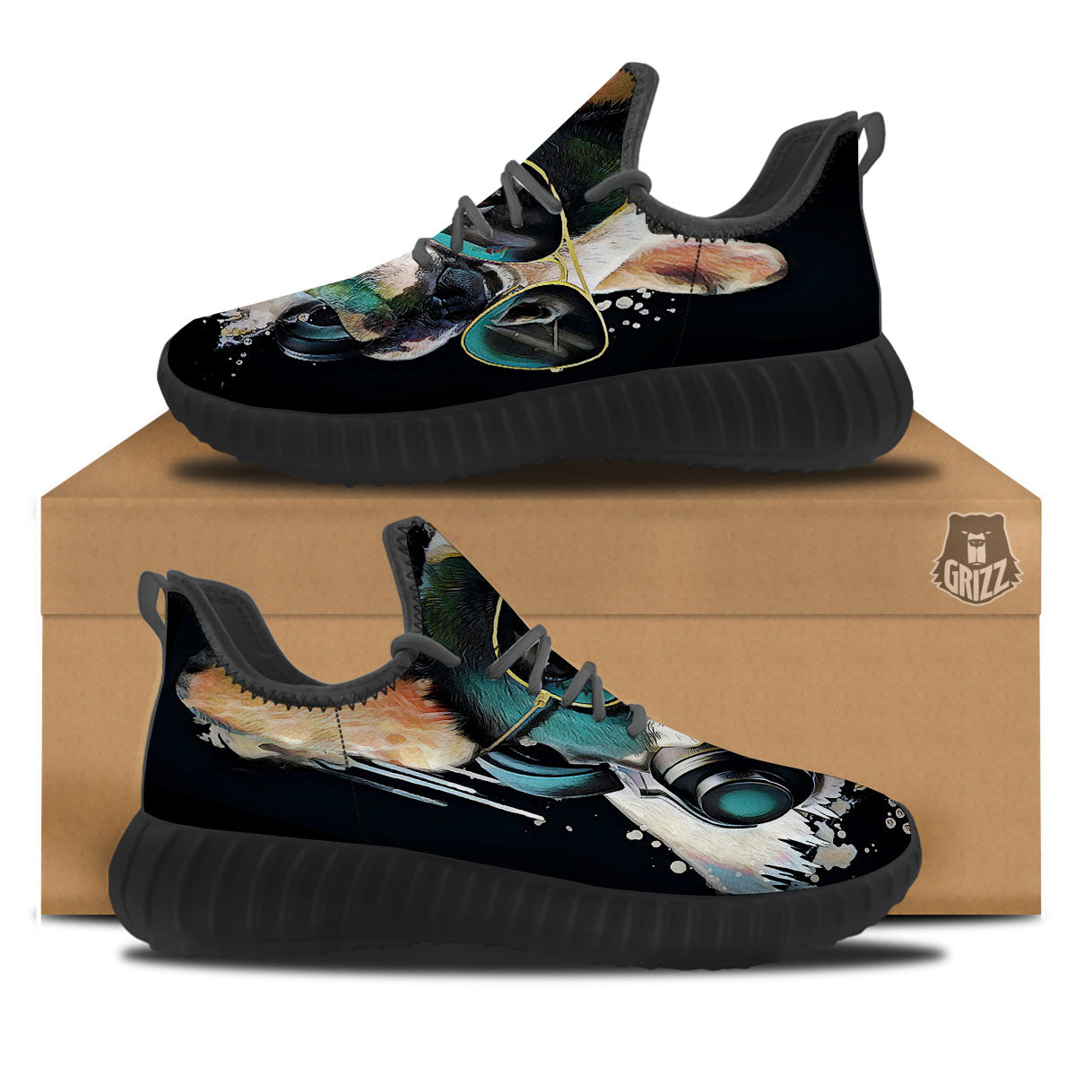 French Bulldog Puppy Watercolor Print Black Walking Shoes-grizzshop