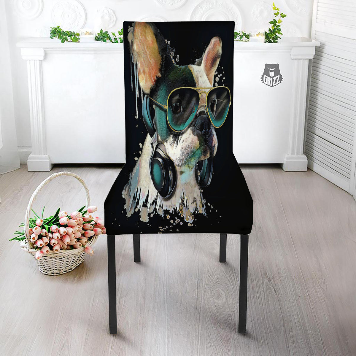 French Bulldog Puppy Watercolor Print Dining Chair Slipcover-grizzshop