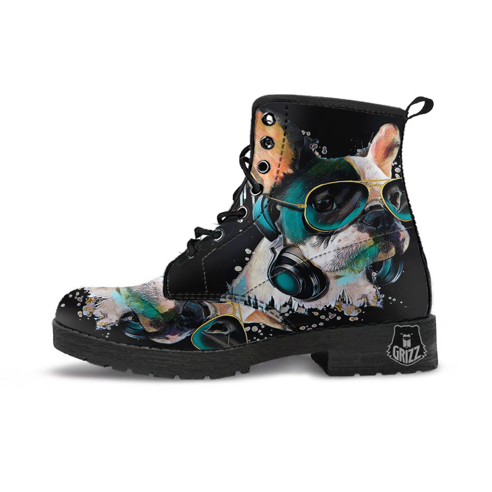 French Bulldog Puppy Watercolor Print Leather Boots-grizzshop