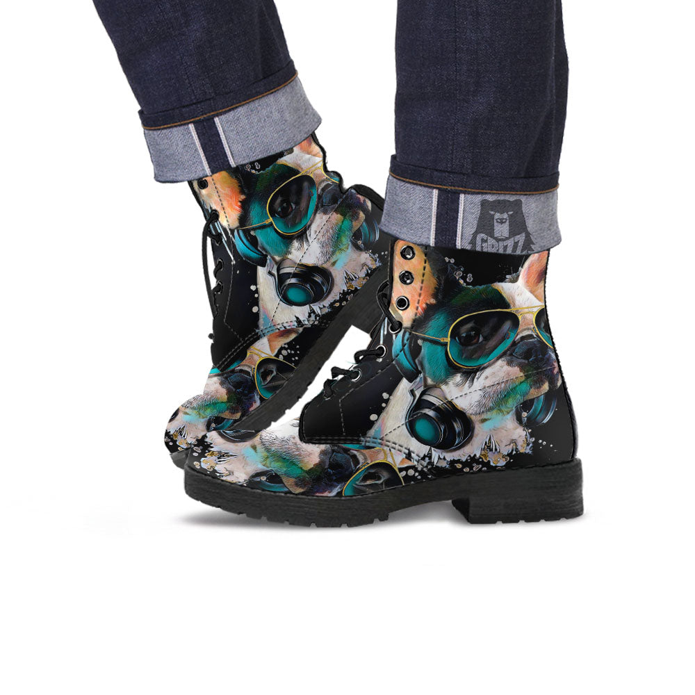 French Bulldog Puppy Watercolor Print Leather Boots-grizzshop