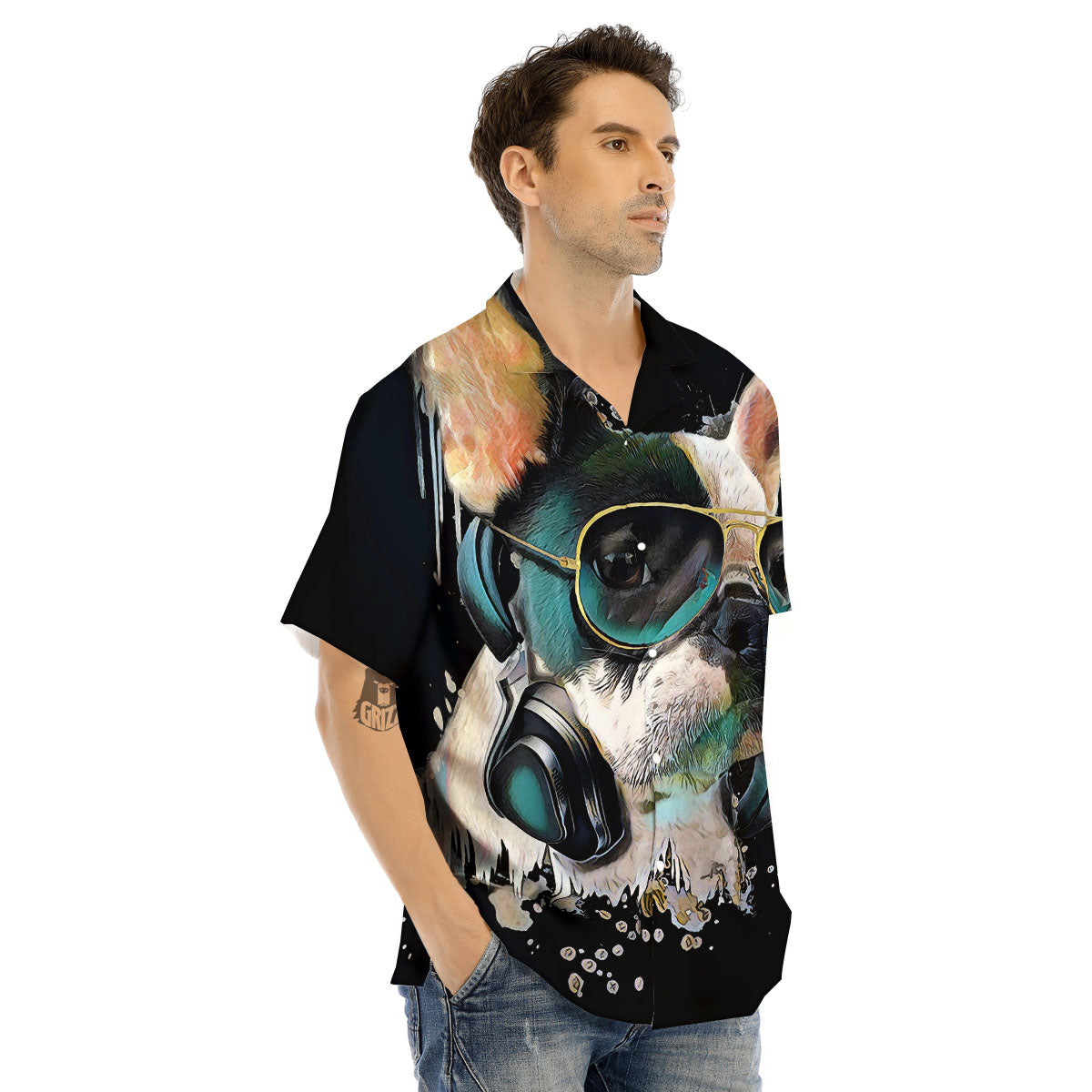 French Bulldog Puppy Watercolor Print Men's Hawaiian Shirt-grizzshop