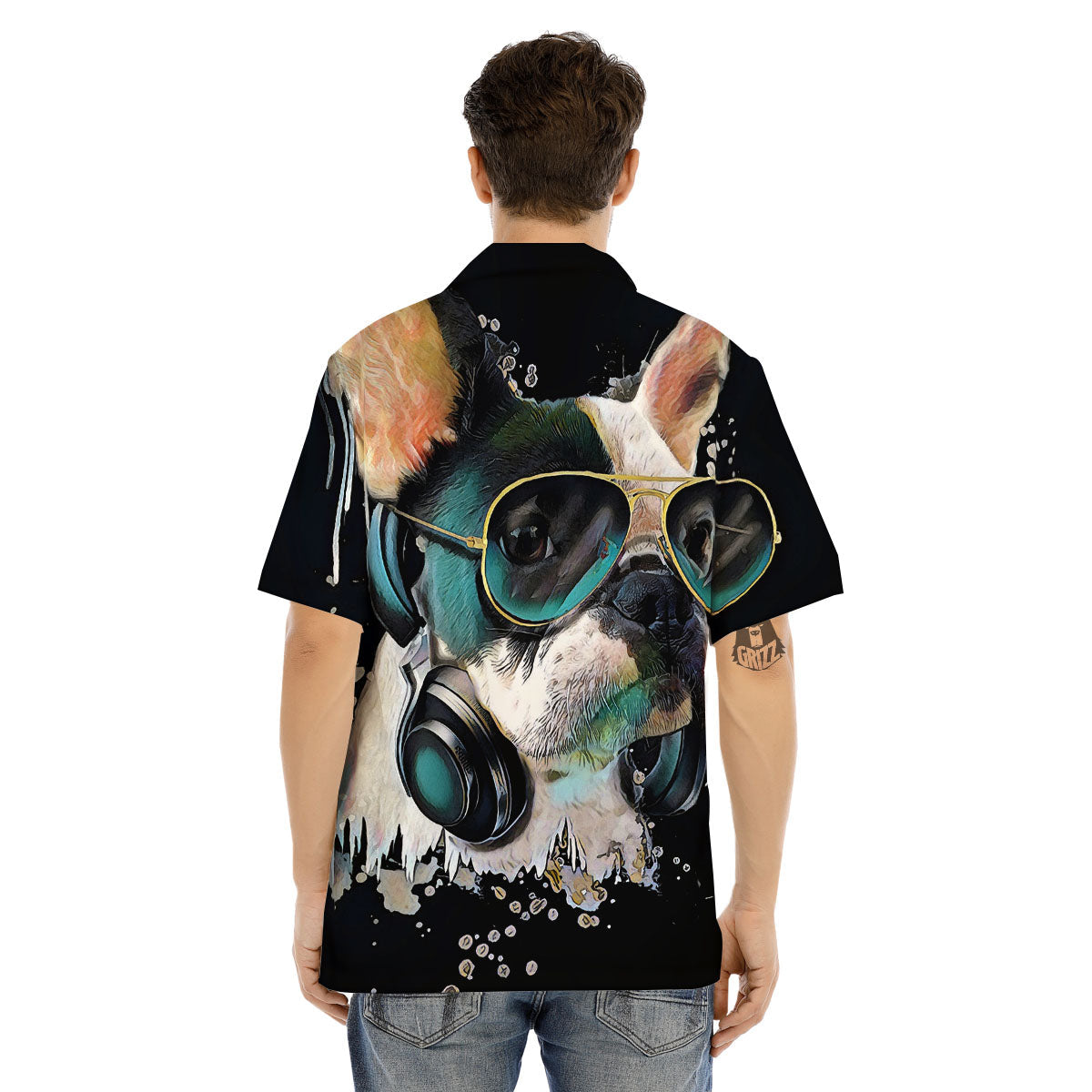 French Bulldog Puppy Watercolor Print Men's Hawaiian Shirt-grizzshop