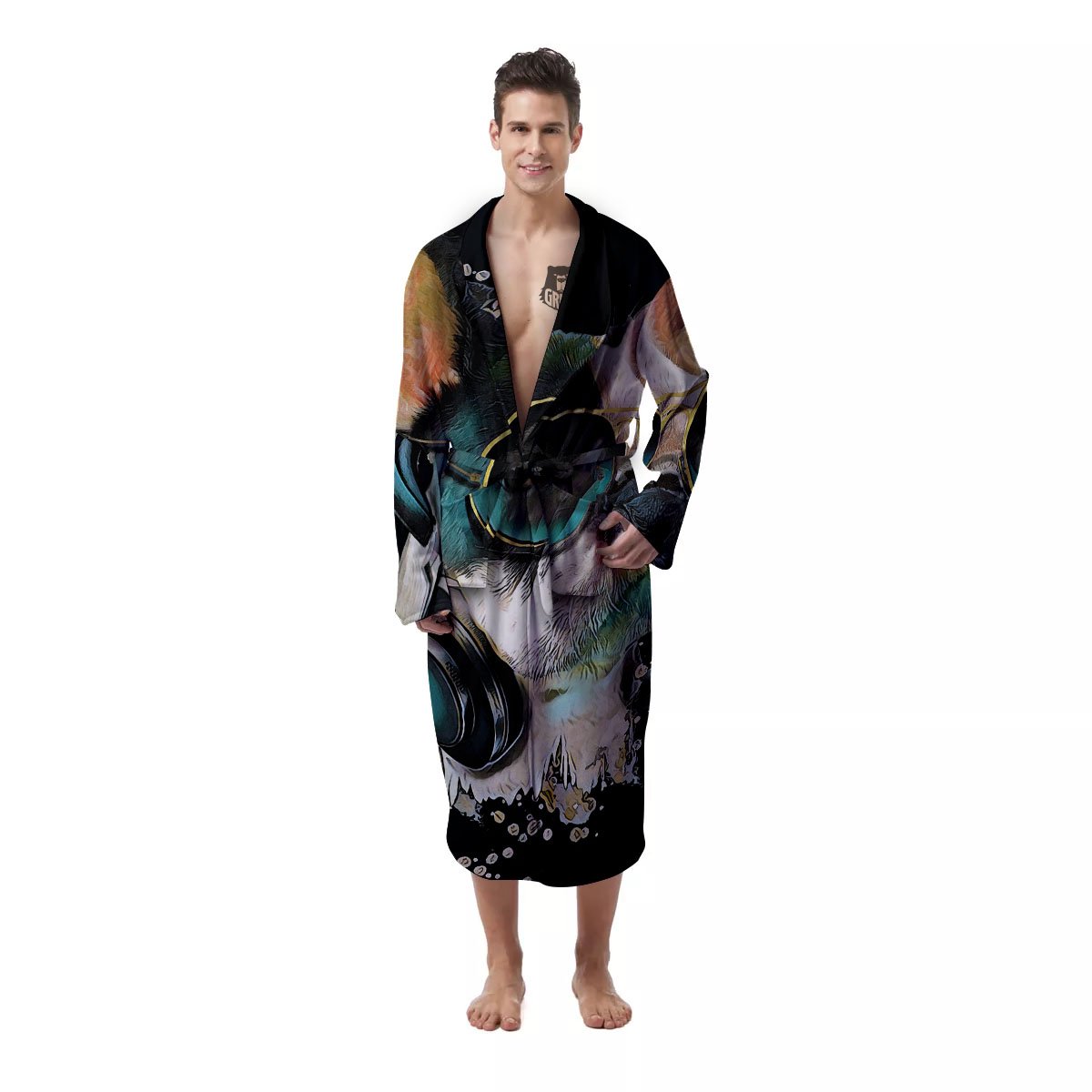 French Bulldog Puppy Watercolor Print Men's Robe-grizzshop