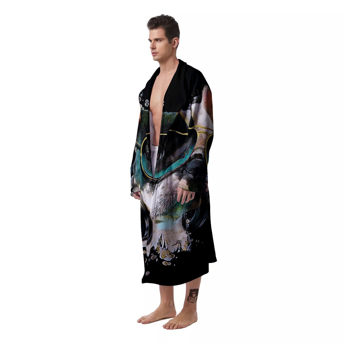 French Bulldog Puppy Watercolor Print Men's Robe-grizzshop