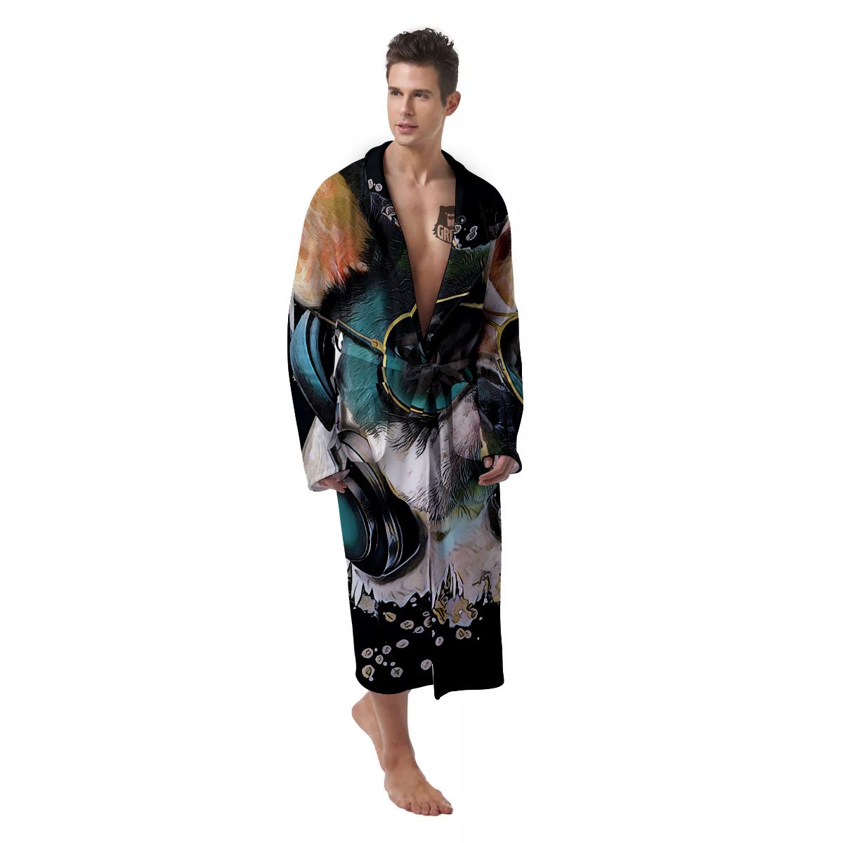 French Bulldog Puppy Watercolor Print Men's Robe-grizzshop