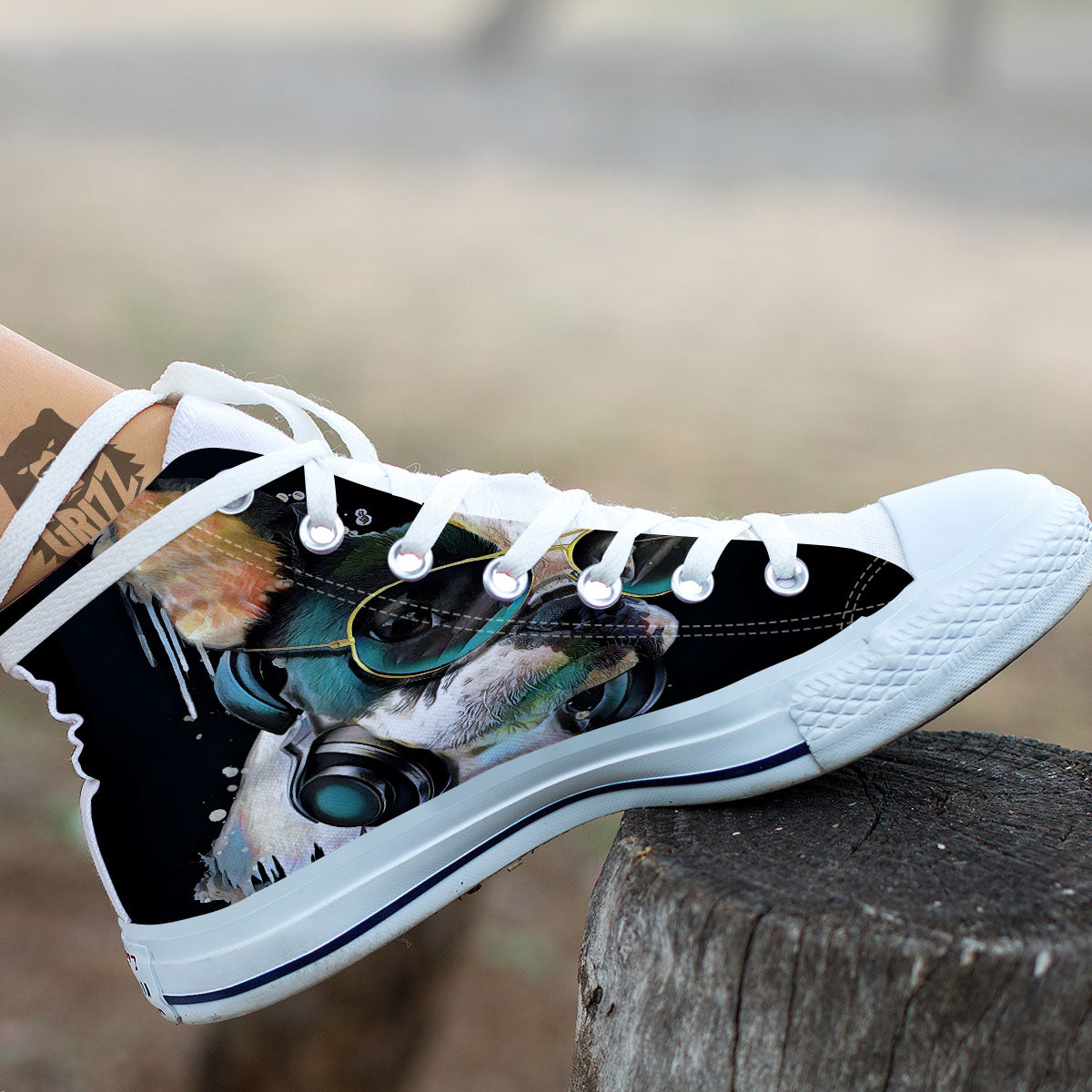 French Bulldog Puppy Watercolor Print White High Top Shoes-grizzshop