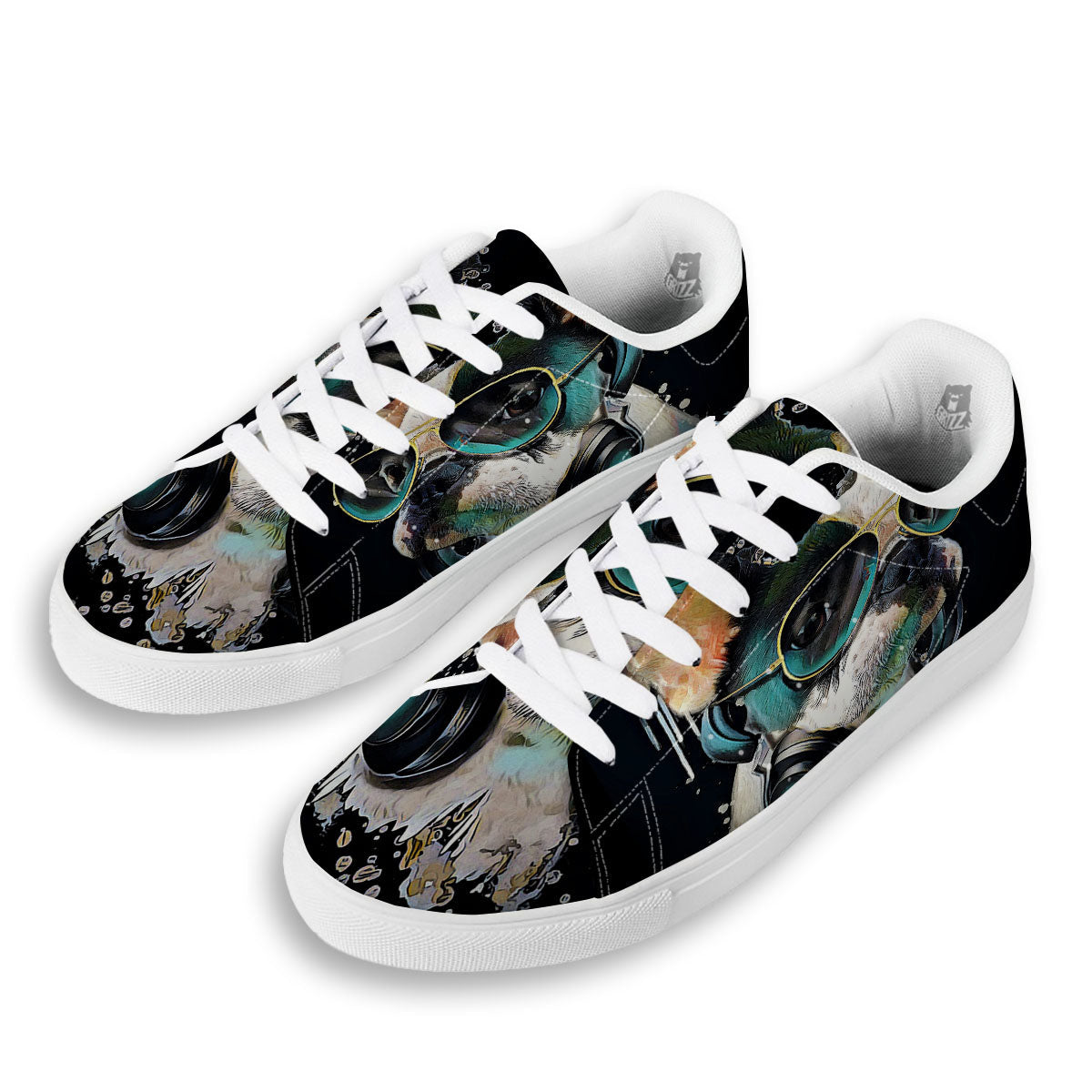 French Bulldog Puppy Watercolor Print White Low Top Sneakers-grizzshop