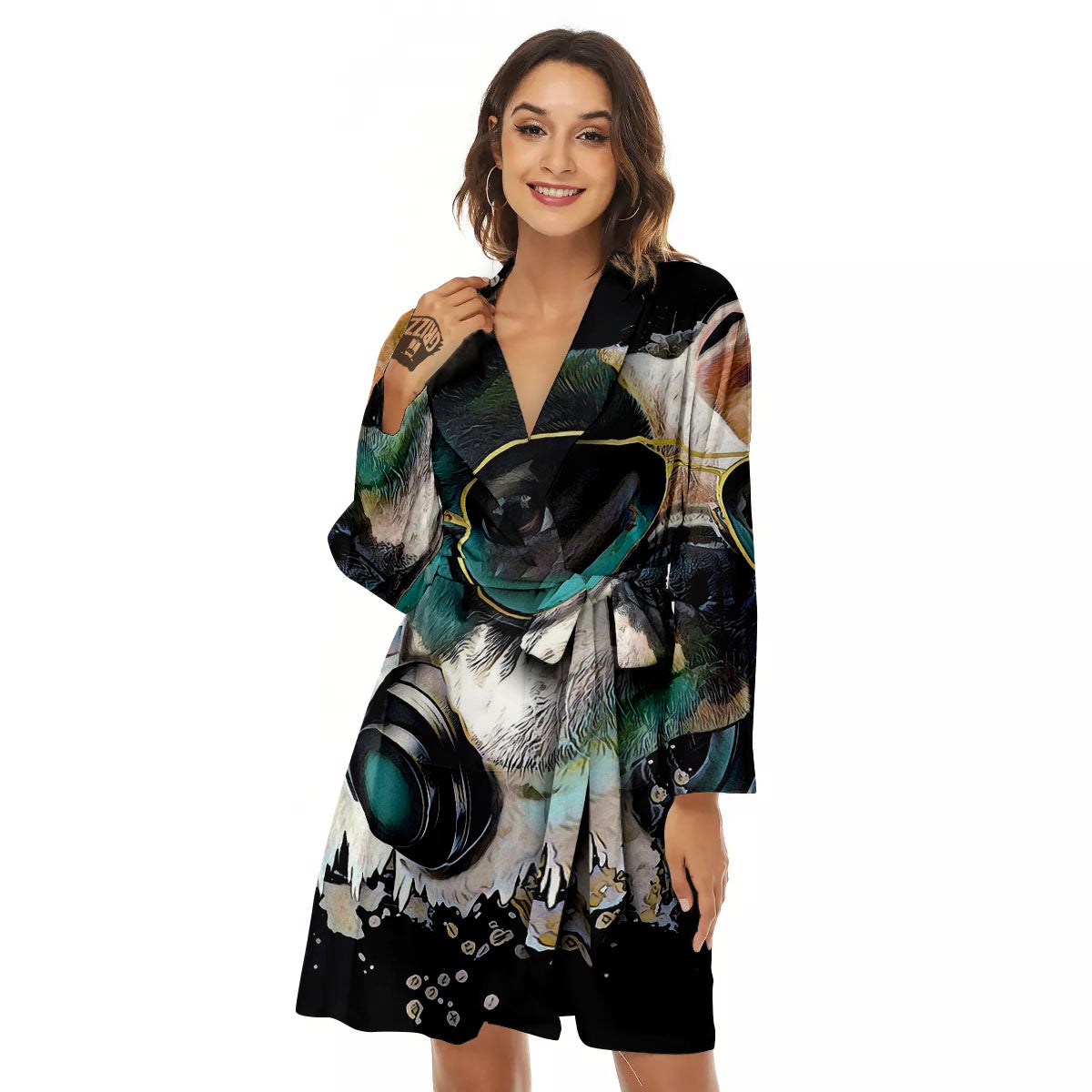 French Bulldog Puppy Watercolor Print Women's Robe-grizzshop