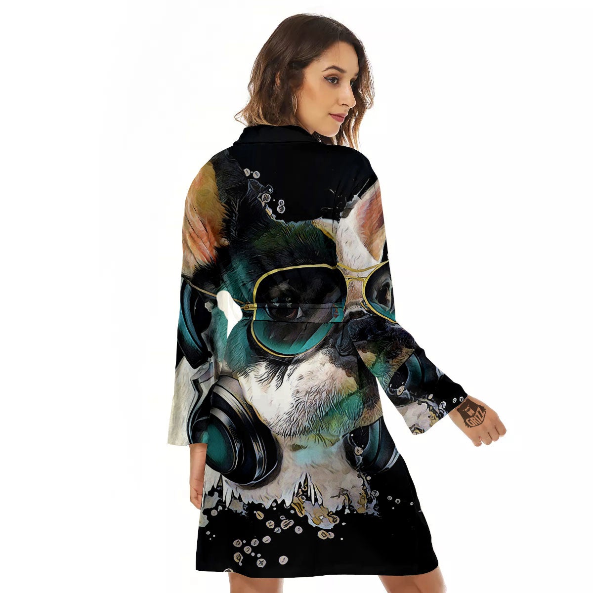 French Bulldog Puppy Watercolor Print Women's Robe-grizzshop