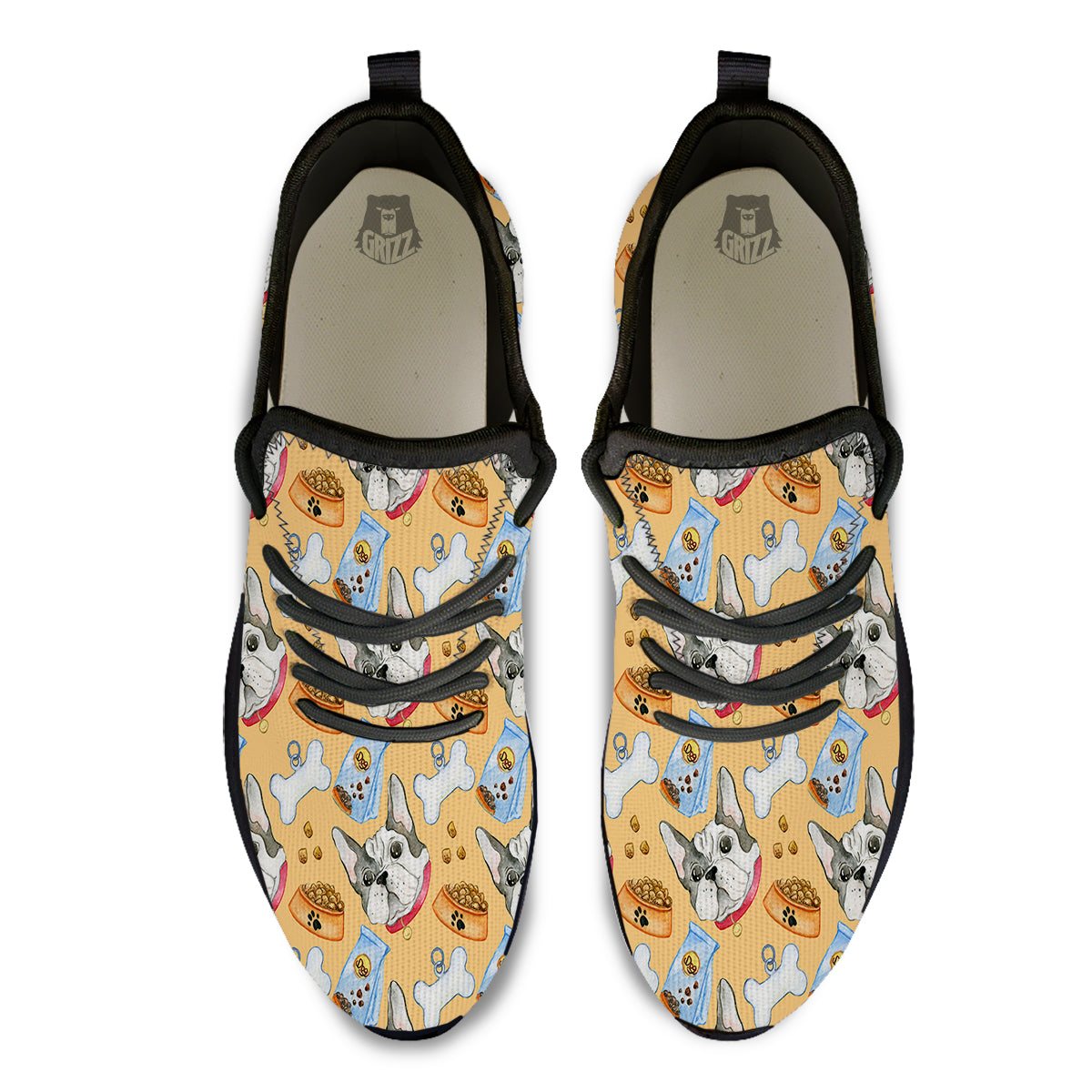 French Bulldog Watercolor Print Pattern Black Athletic Shoes-grizzshop