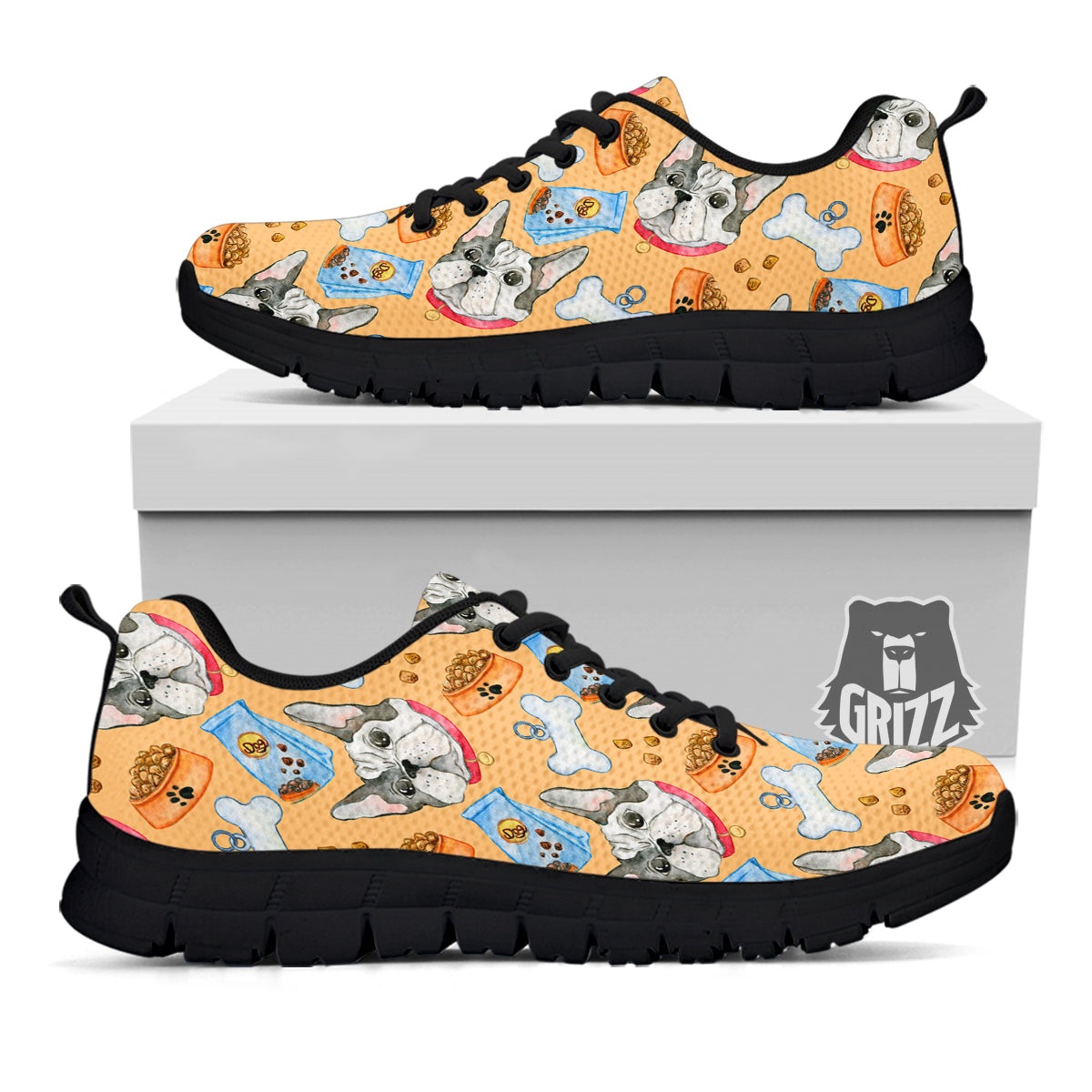 French Bulldog Watercolor Print Pattern Black Sneaker-grizzshop