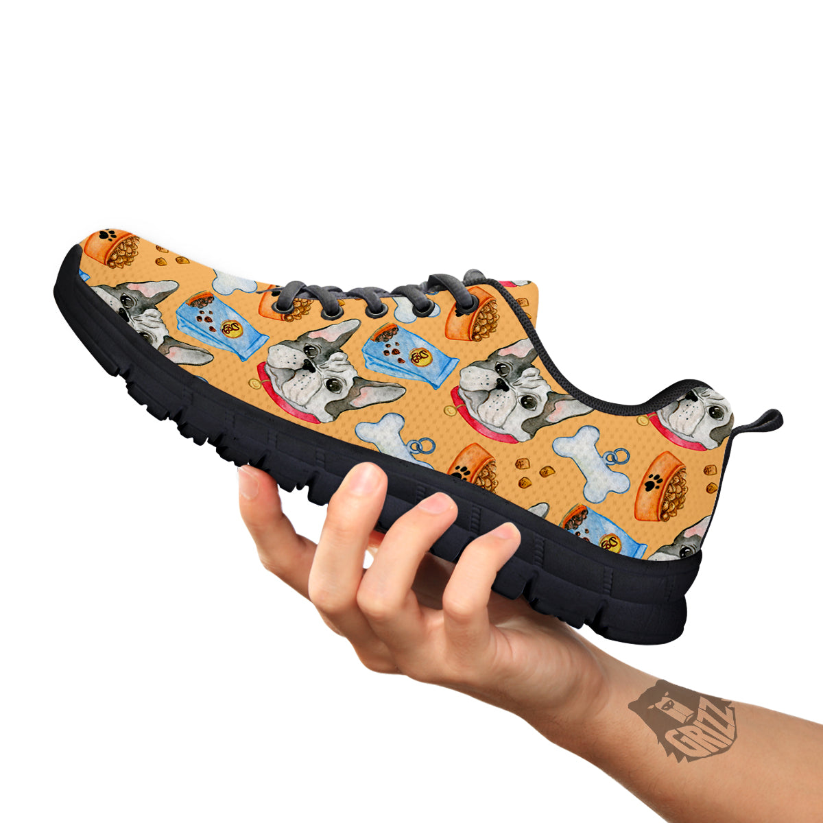 French Bulldog Watercolor Print Pattern Black Sneaker-grizzshop