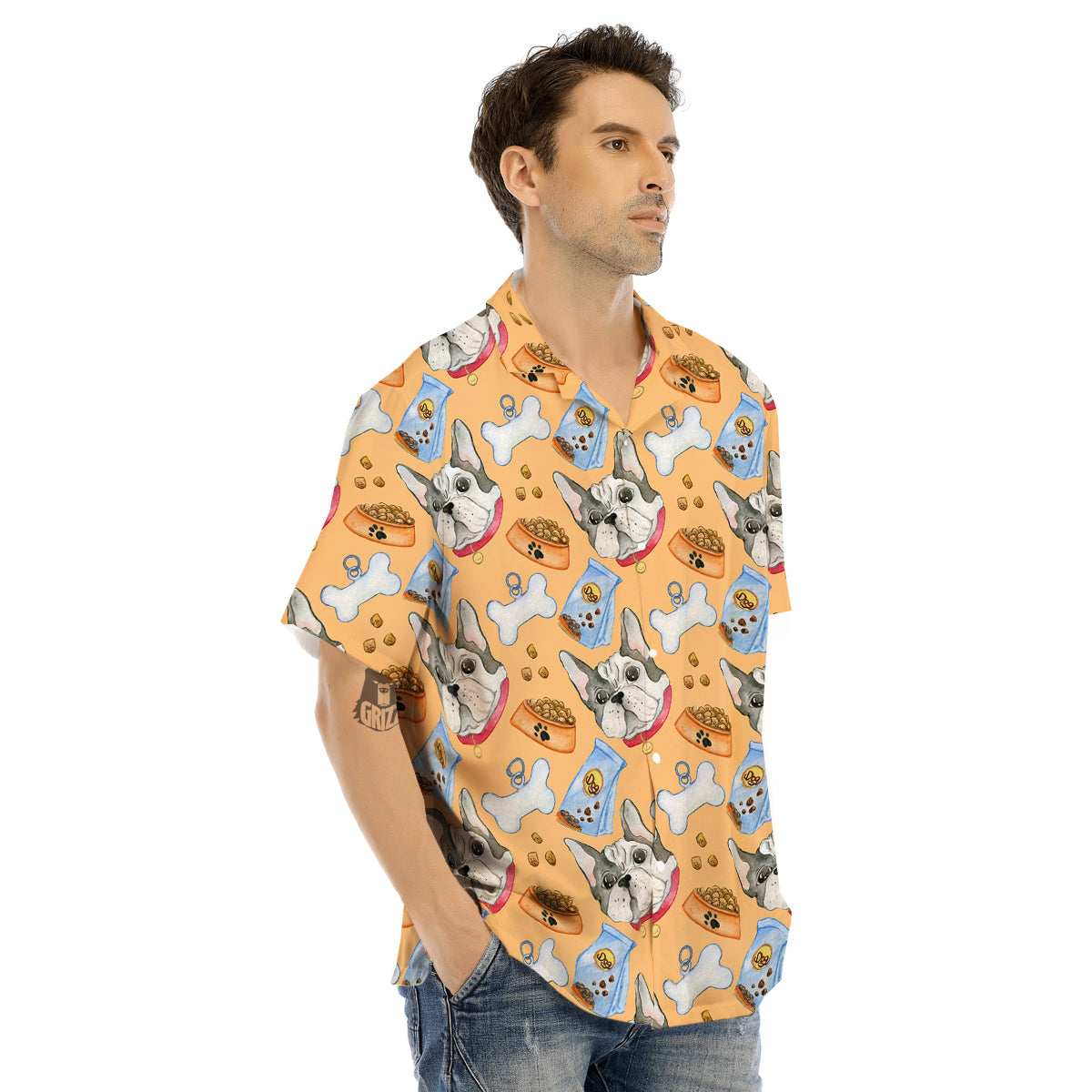 French Bulldog Watercolor Print Pattern Men's Hawaiian Shirt-grizzshop
