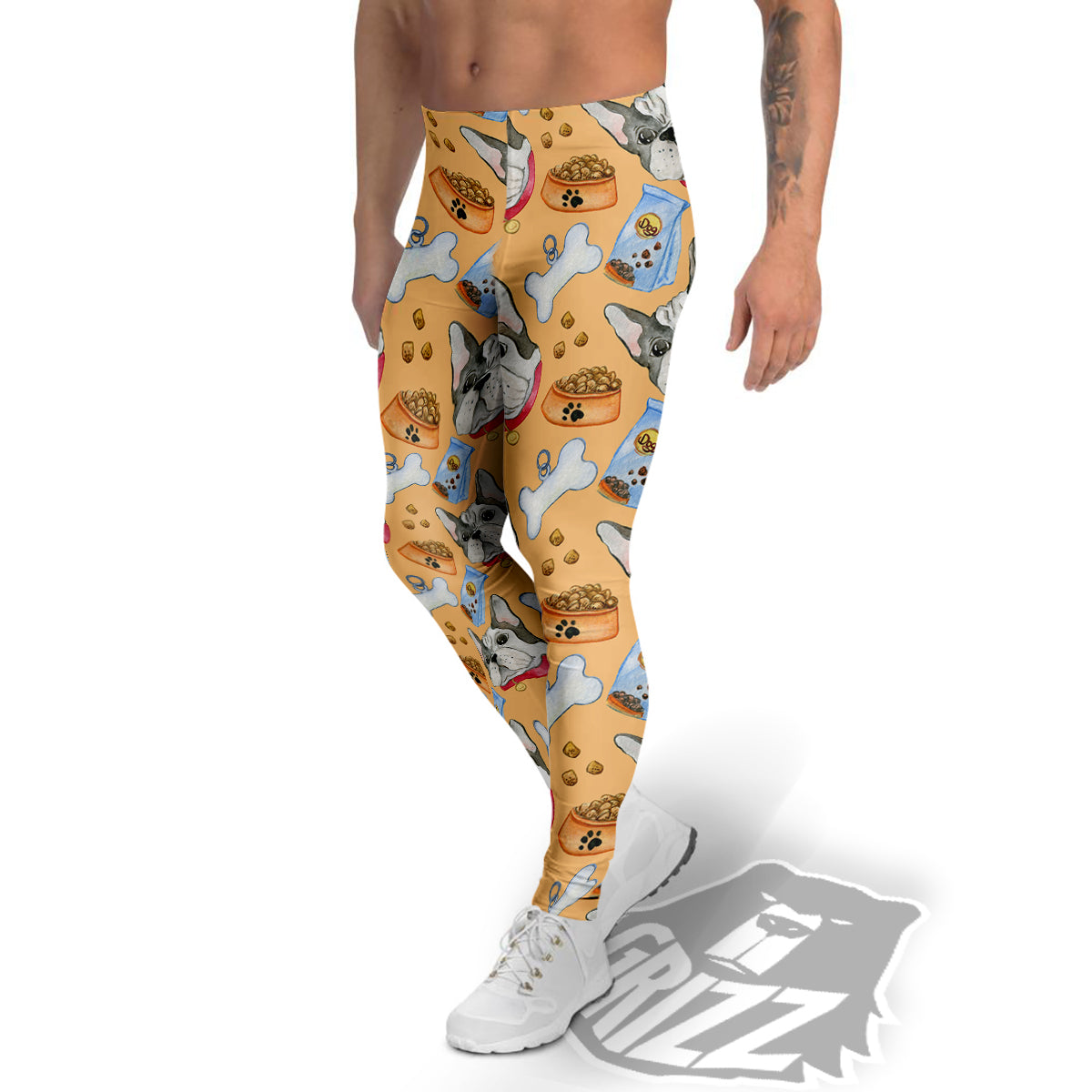 French Bulldog Watercolor Print Pattern Men's Leggings-grizzshop