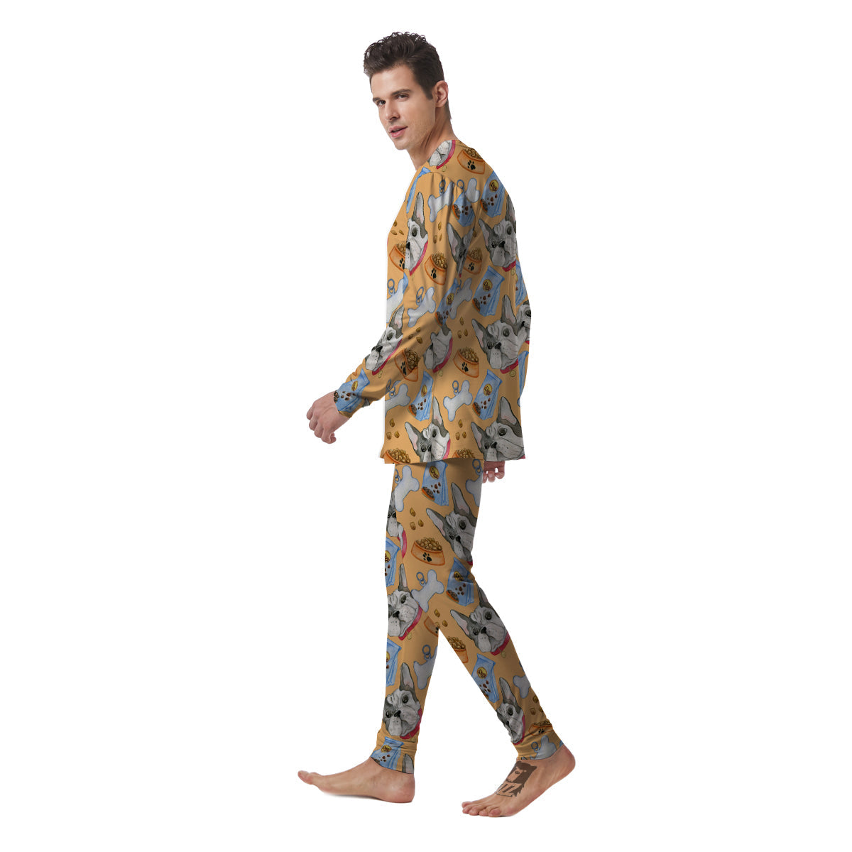 French Bulldog Watercolor Print Pattern Men's Pajamas-grizzshop