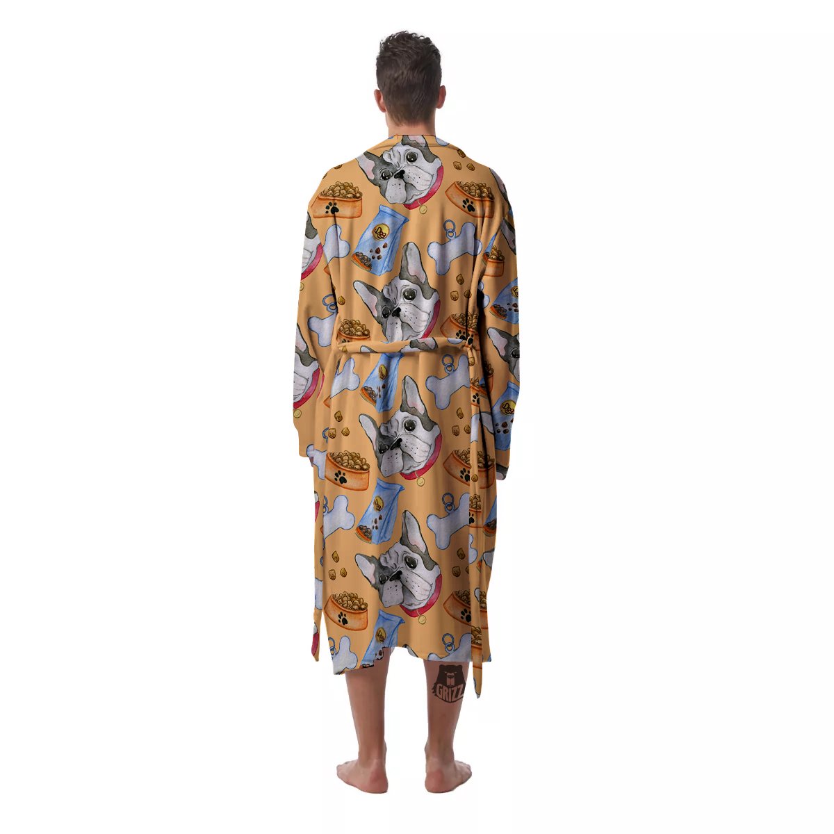 French Bulldog Watercolor Print Pattern Men's Robe-grizzshop