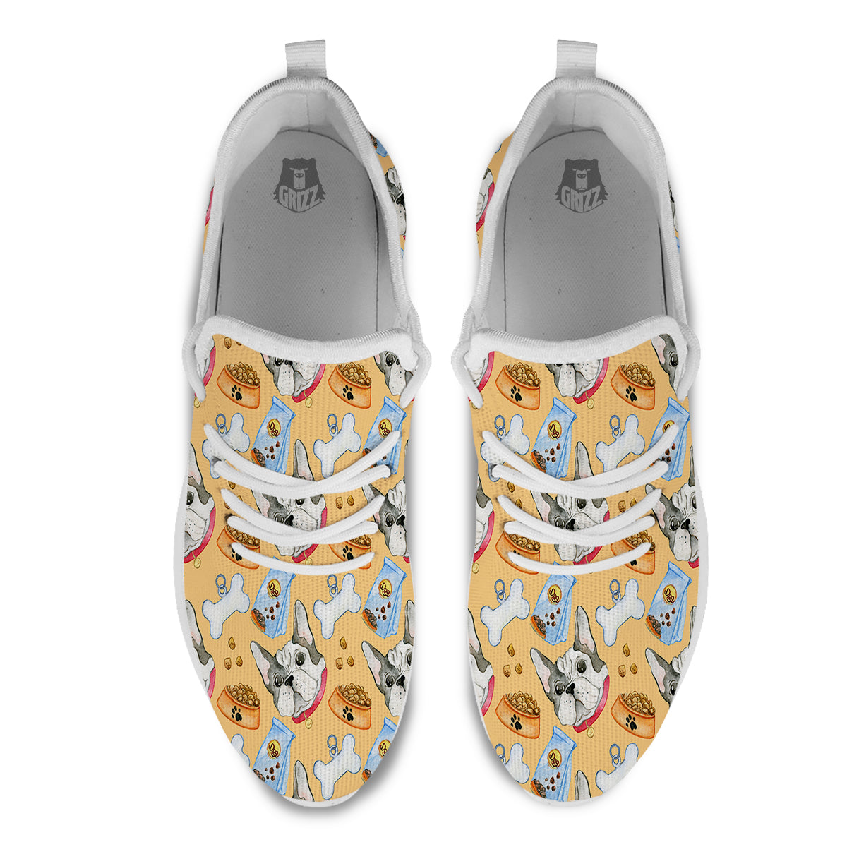 French Bulldog Watercolor Print Pattern White Athletic Shoes-grizzshop