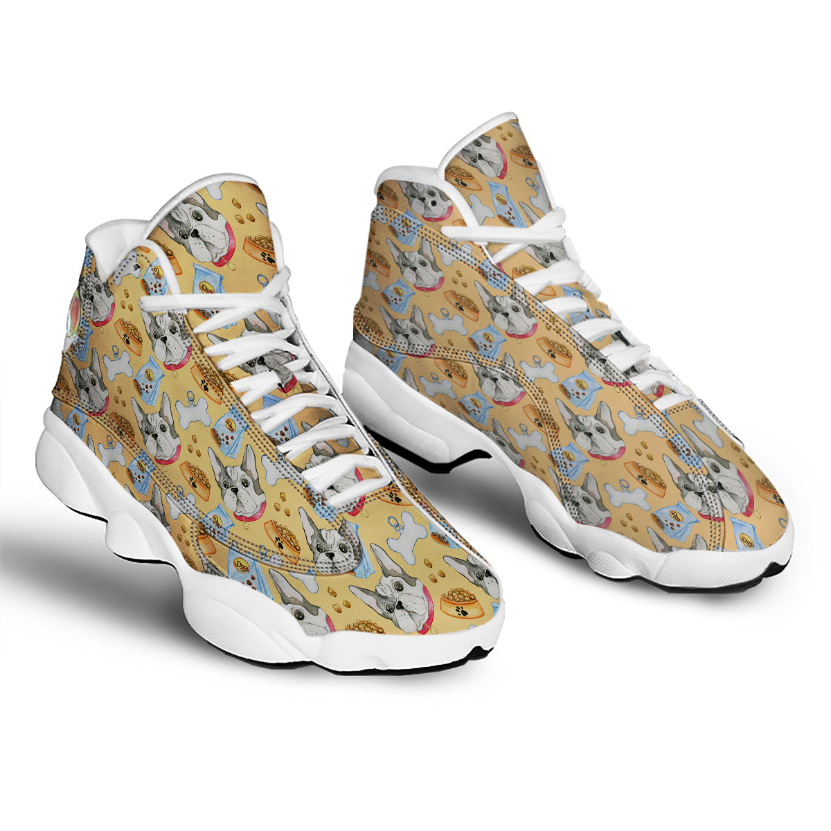 French Bulldog Watercolor Print Pattern White Basketball Shoes-grizzshop