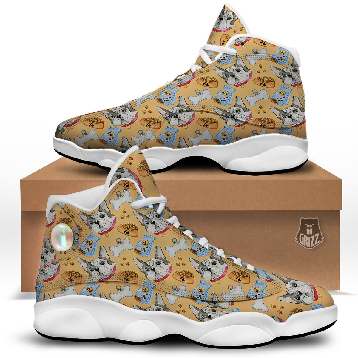 French Bulldog Watercolor Print Pattern White Basketball Shoes-grizzshop