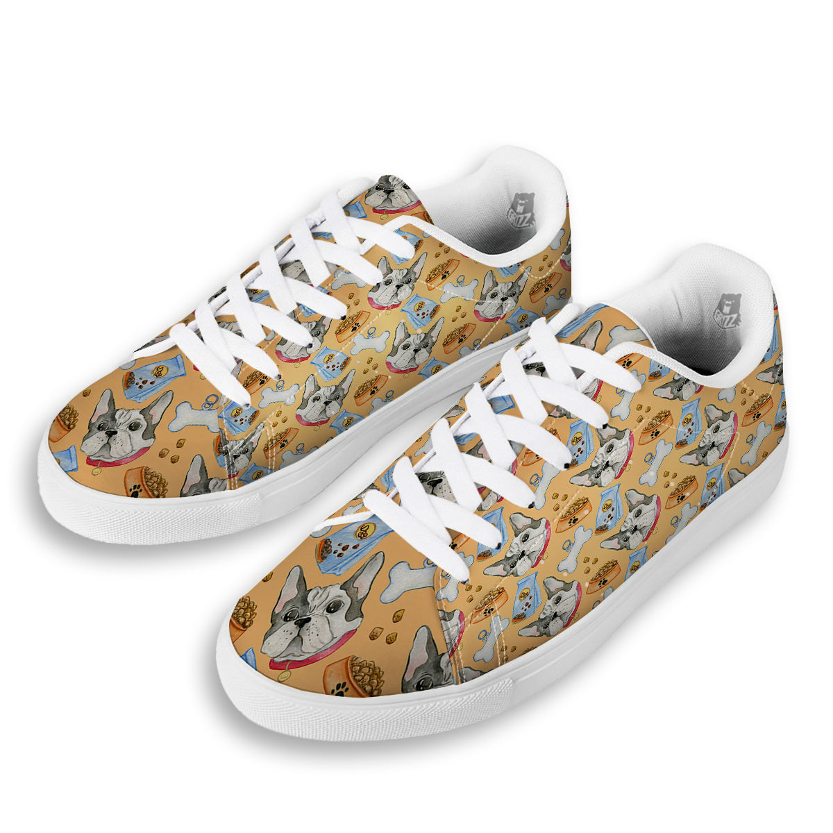 French Bulldog Watercolor Print Pattern White Low Top Sneakers-grizzshop