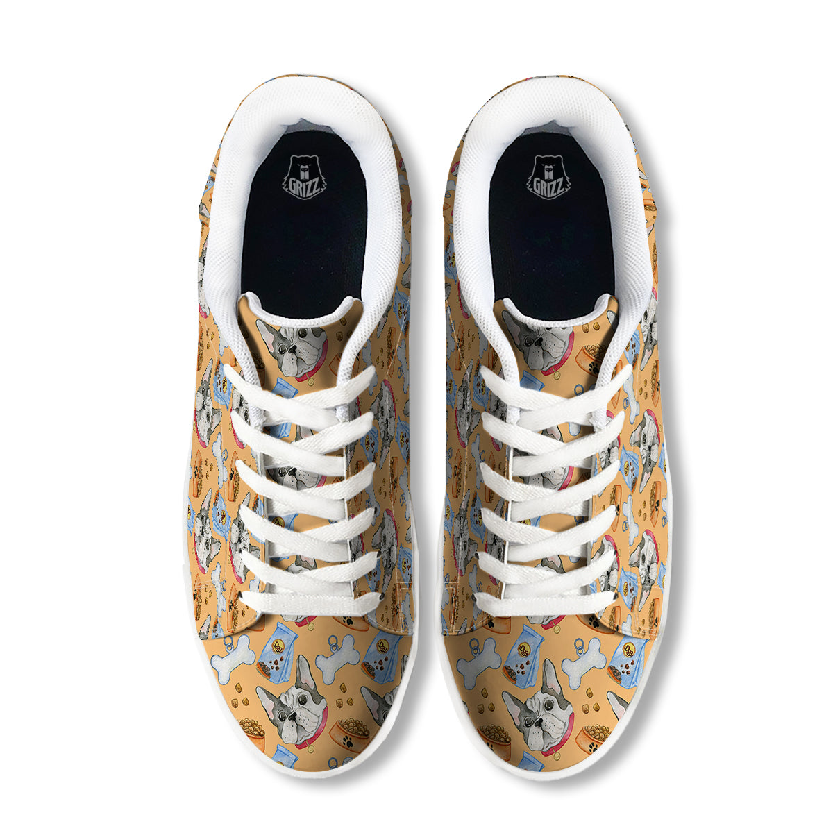 French Bulldog Watercolor Print Pattern White Low Top Sneakers-grizzshop