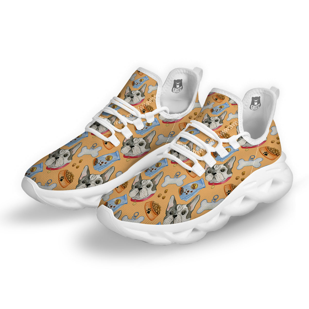 French Bulldog Watercolor Print Pattern White Running Shoes-grizzshop