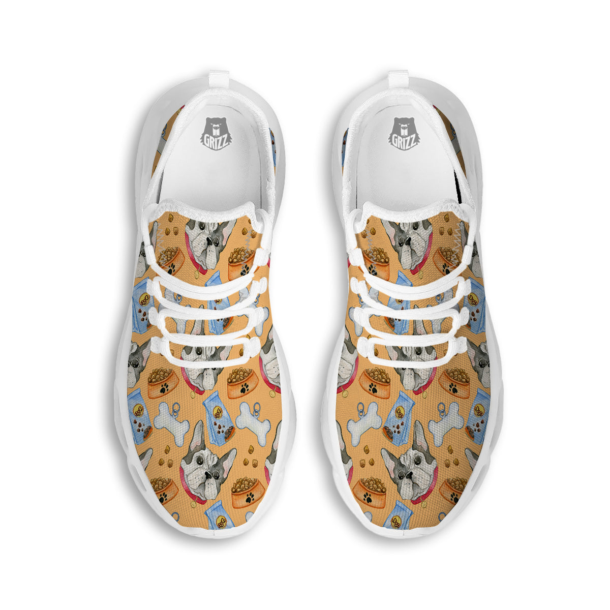 French Bulldog Watercolor Print Pattern White Running Shoes-grizzshop