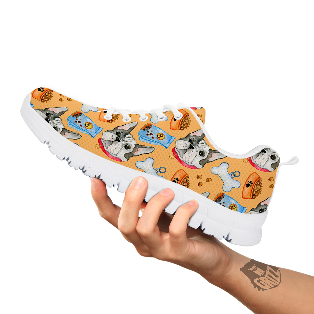 French Bulldog Watercolor Print Pattern White Sneaker-grizzshop
