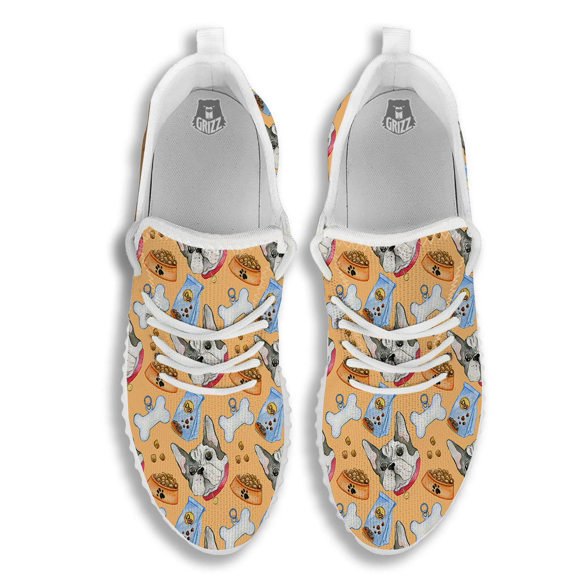 French Bulldog Watercolor Print Pattern White Walking Shoes-grizzshop