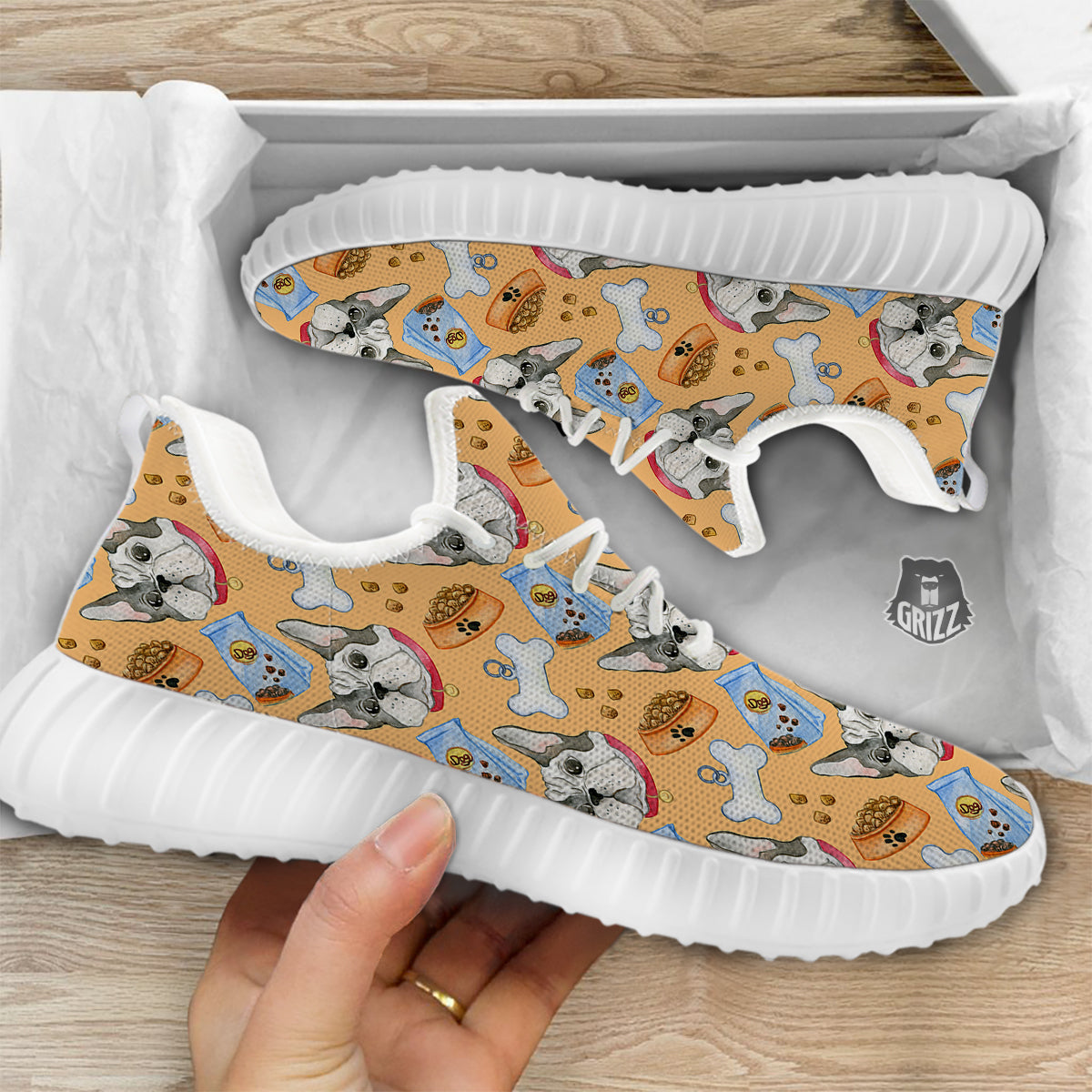 French Bulldog Watercolor Print Pattern White Walking Shoes-grizzshop
