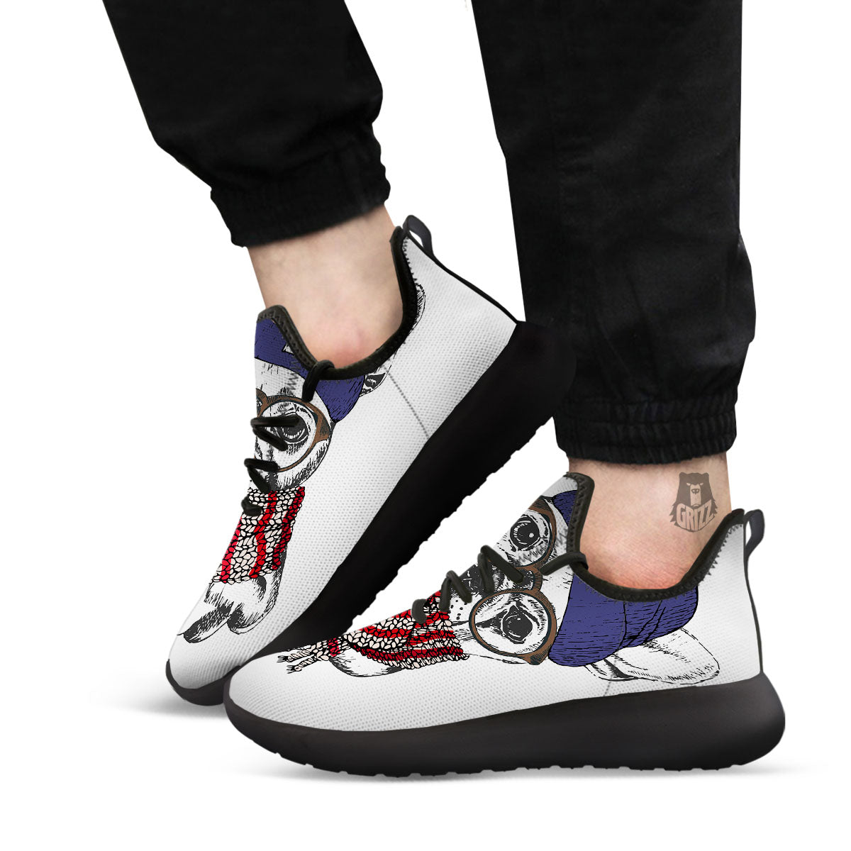 French Bulldog Wearing Glasses Print Black Athletic Shoes-grizzshop