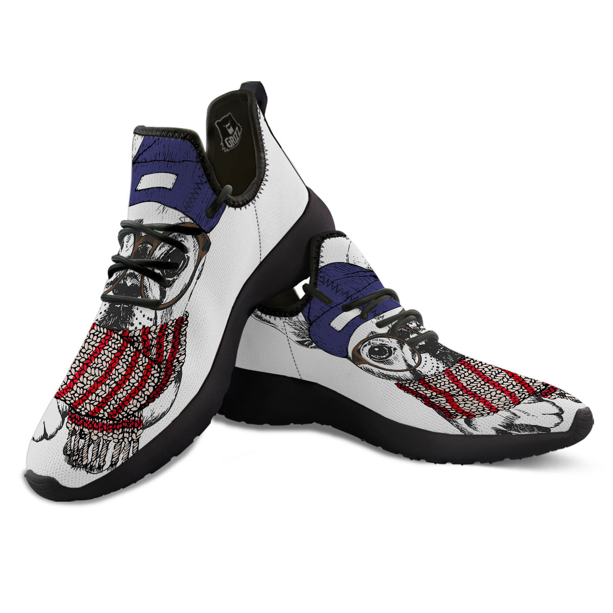 French Bulldog Wearing Glasses Print Black Athletic Shoes-grizzshop