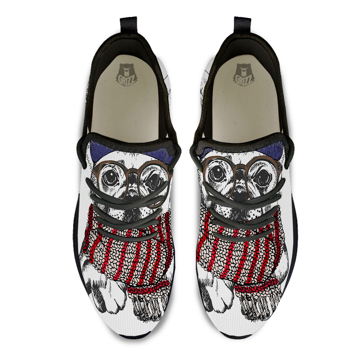 French Bulldog Wearing Glasses Print Black Athletic Shoes-grizzshop
