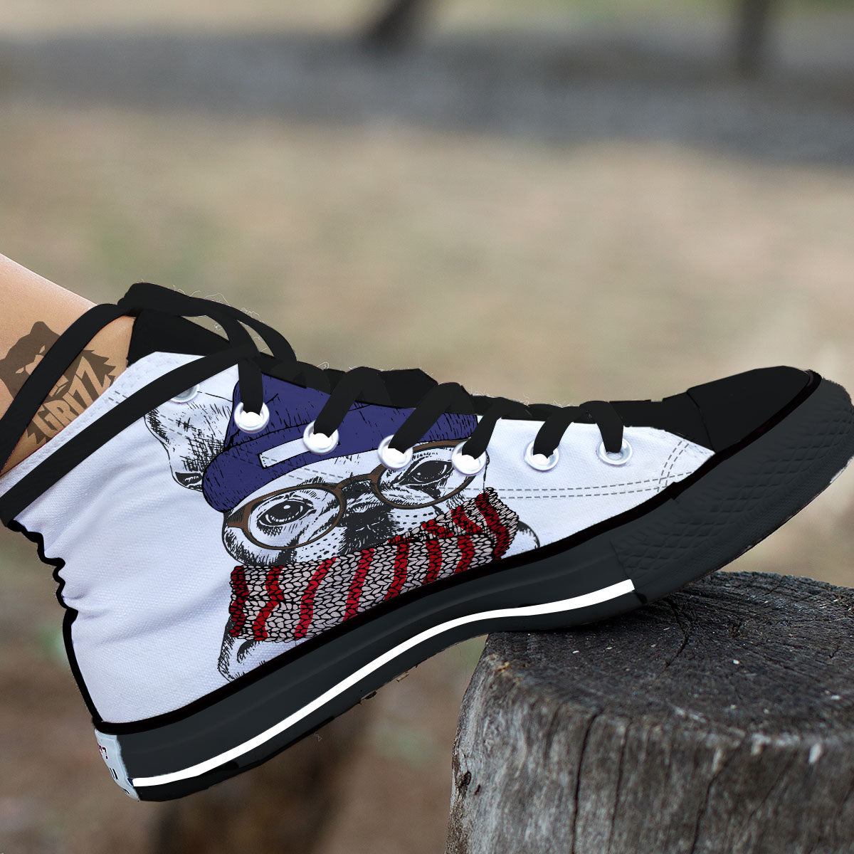 French Bulldog Wearing Glasses Print Black High Top Shoes-grizzshop