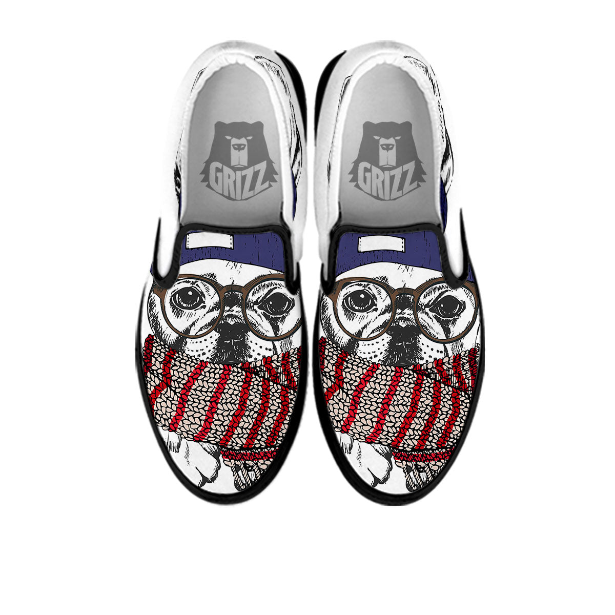 French Bulldog Wearing Glasses Print Black Slip On Shoes-grizzshop