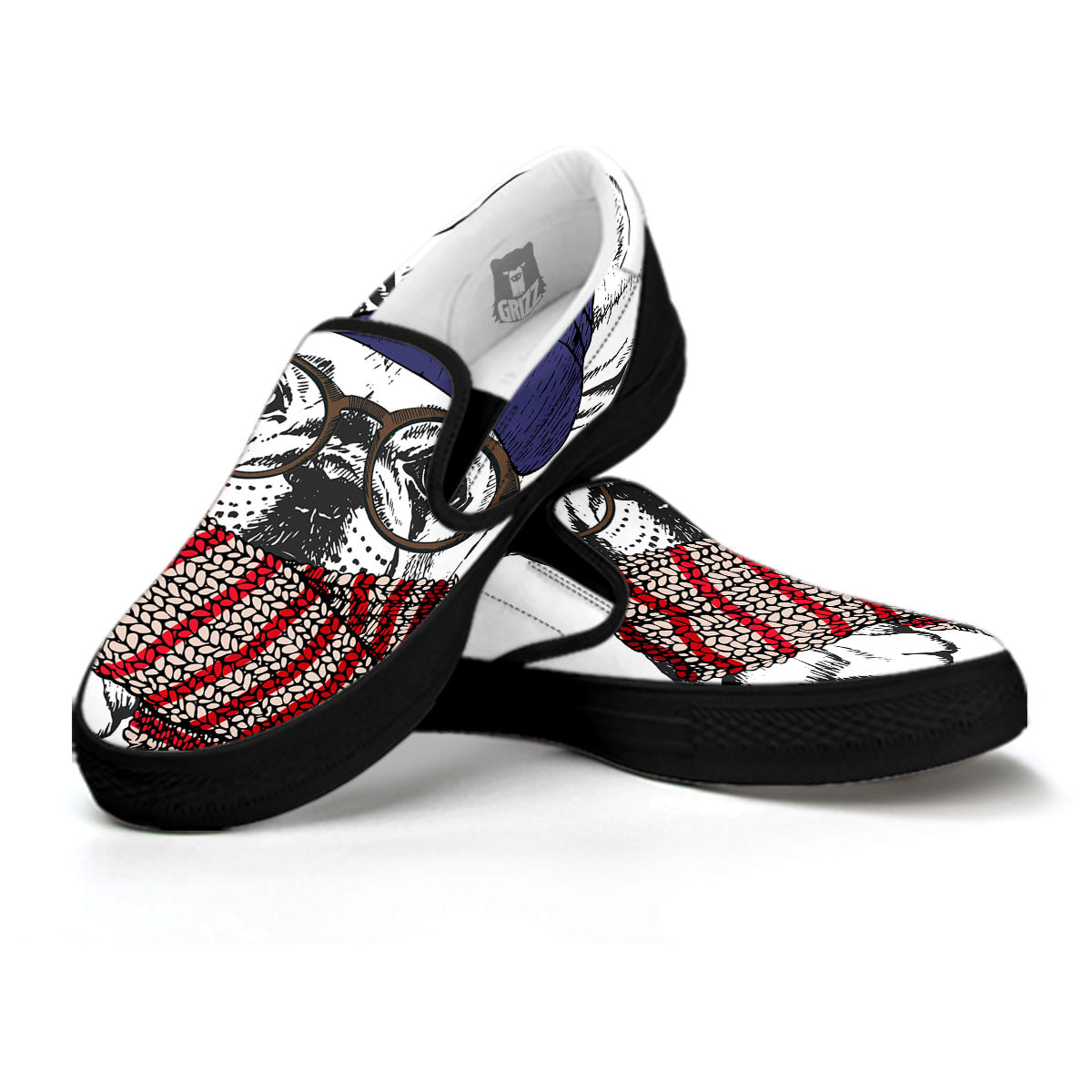 French Bulldog Wearing Glasses Print Black Slip On Shoes-grizzshop