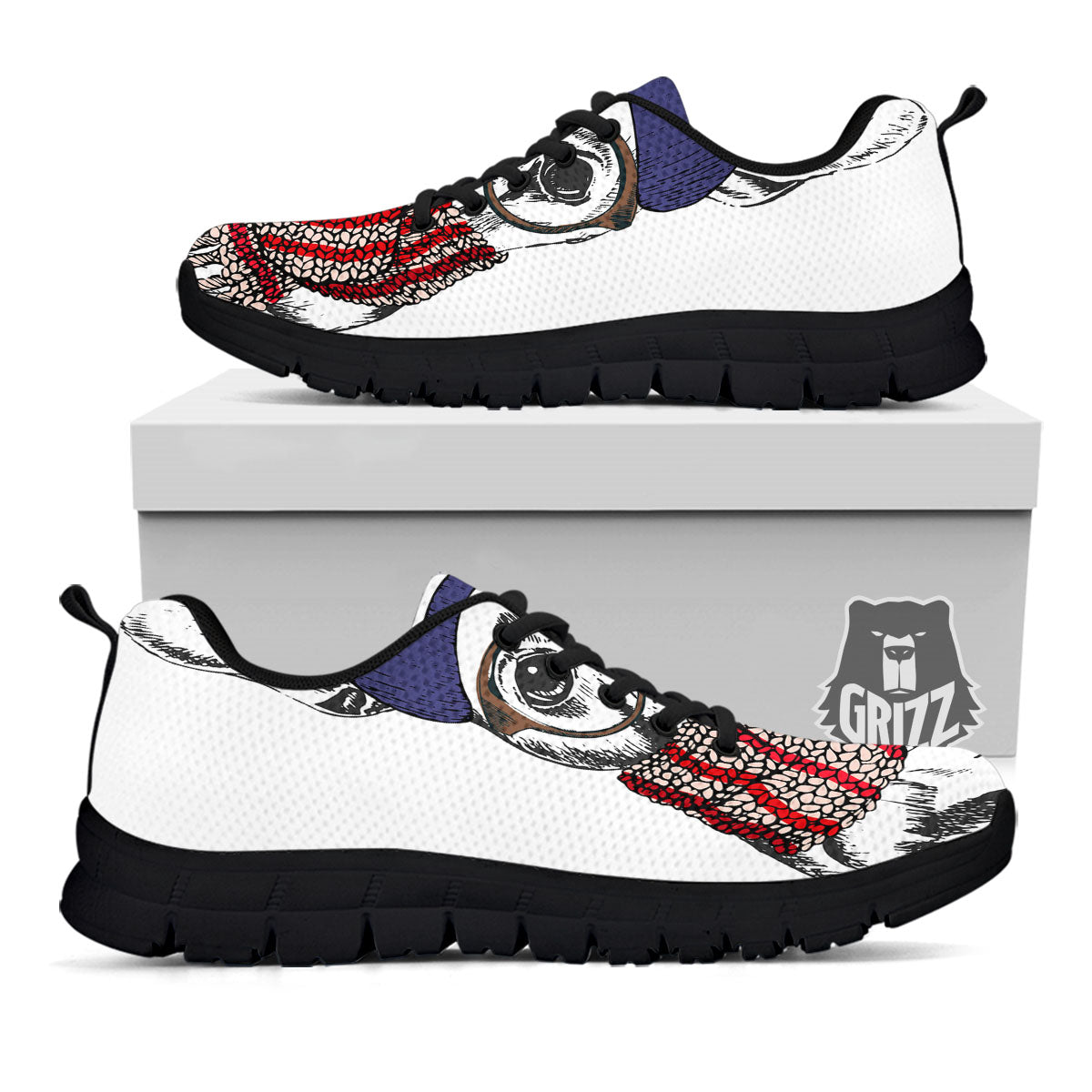 French Bulldog Wearing Glasses Print Black Sneaker-grizzshop