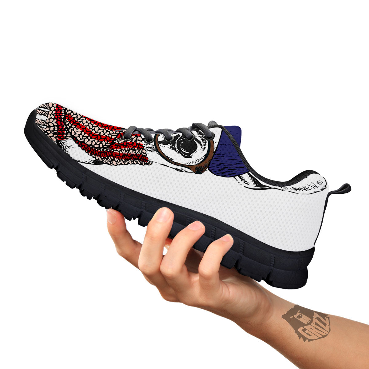 French Bulldog Wearing Glasses Print Black Sneaker-grizzshop