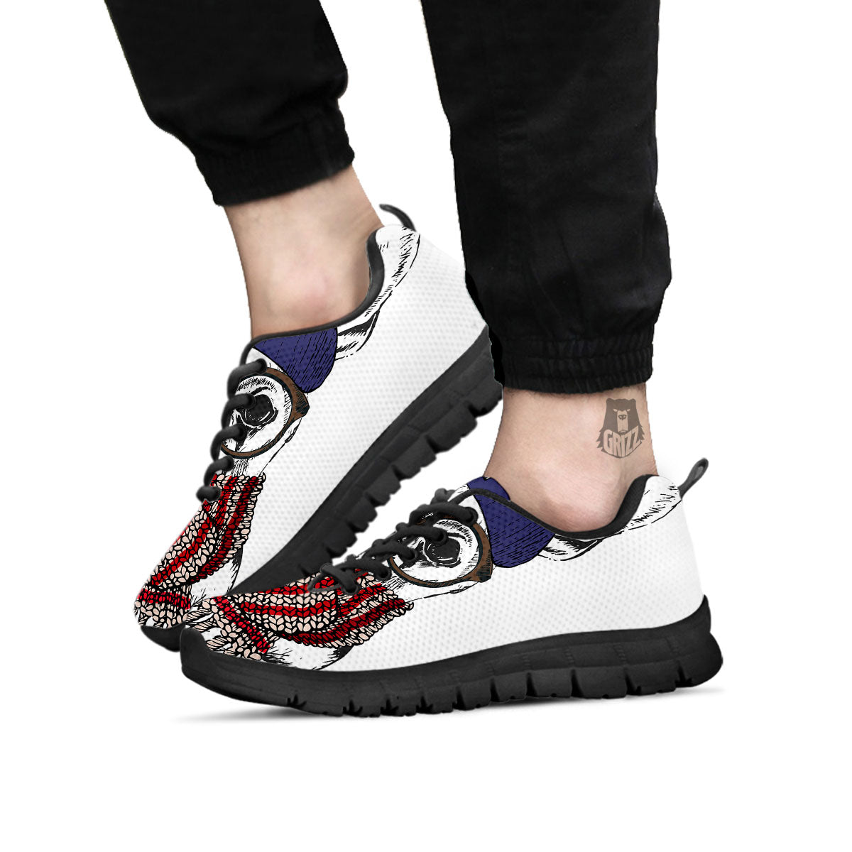 French Bulldog Wearing Glasses Print Black Sneaker-grizzshop
