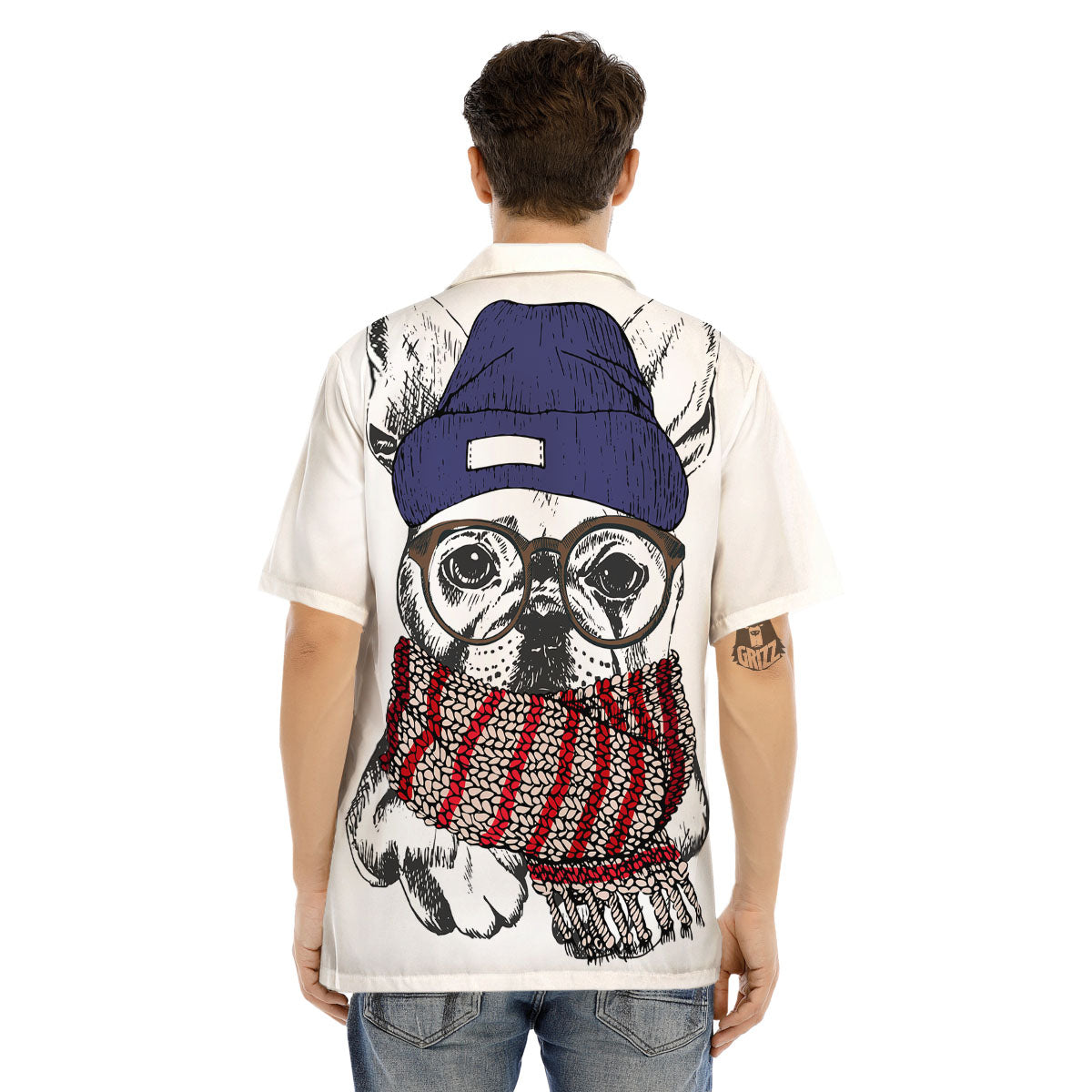 French Bulldog Wearing Glasses Print Men's Hawaiian Shirt-grizzshop