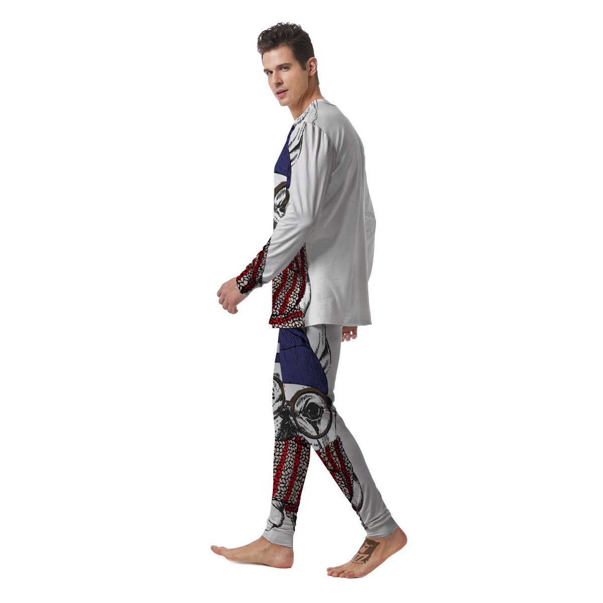 French Bulldog Wearing Glasses Print Men's Pajamas-grizzshop